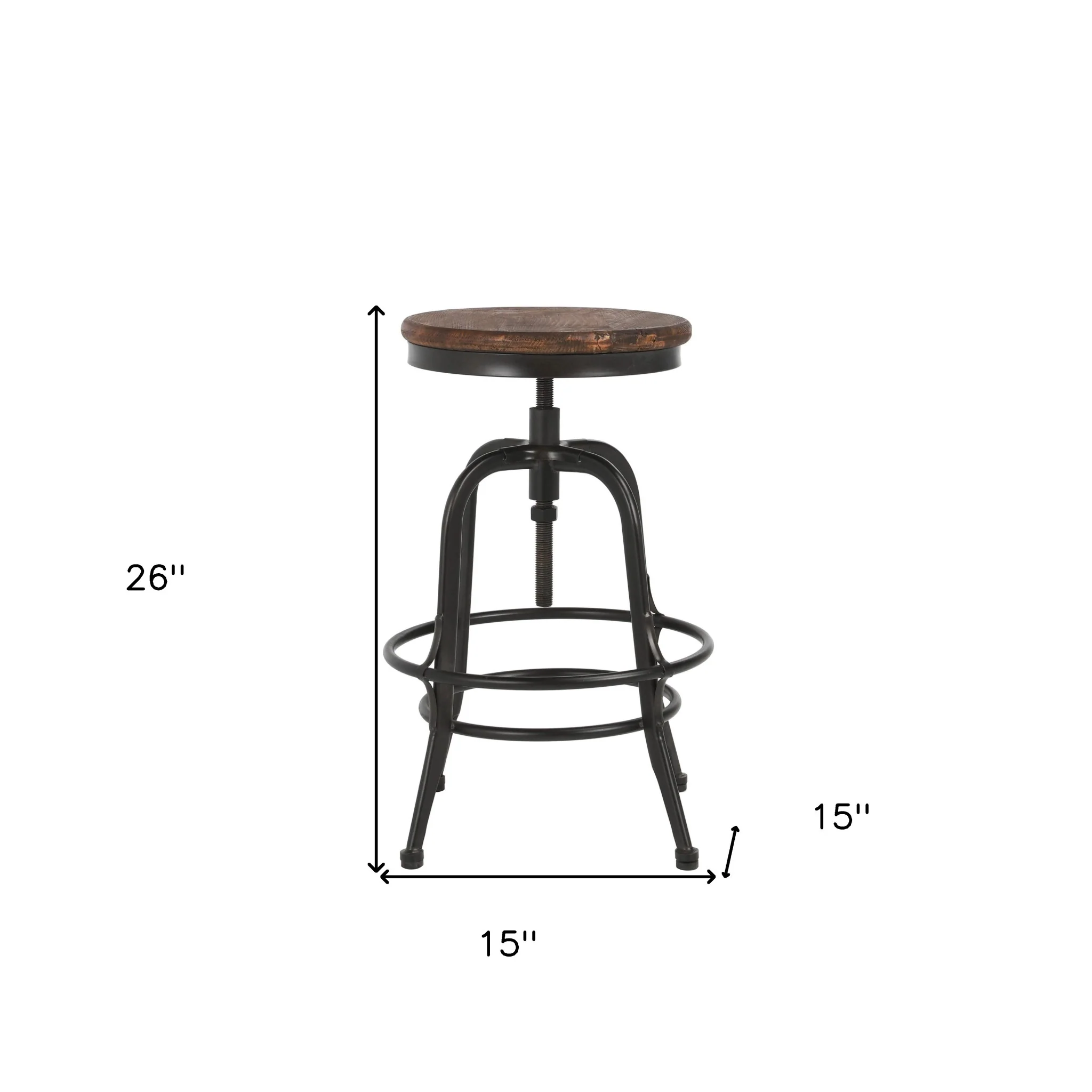 24" Brown And Black Iron Backless Adjustable Height Bar Chair With Footrest By Homeroots - Image 6