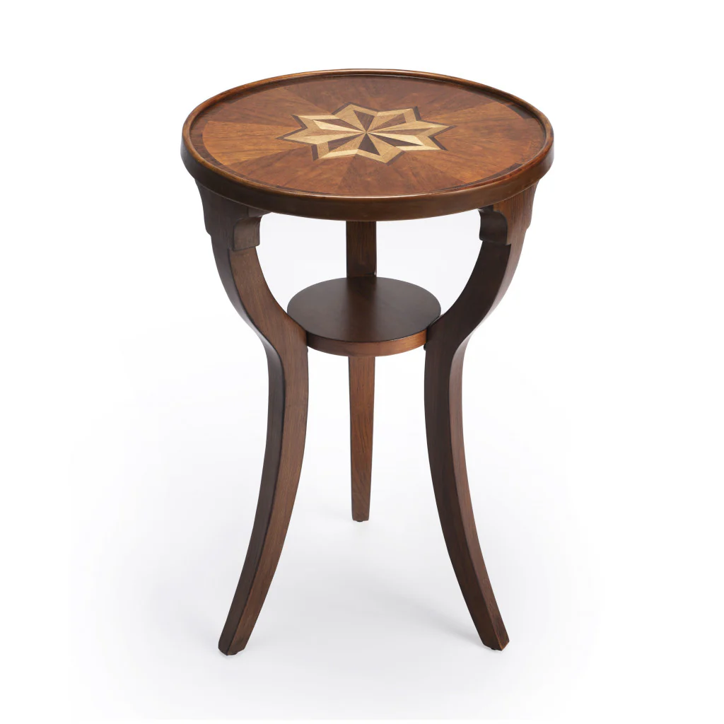 24" Brown And Olive Ash Manufactured Wood Round End Table With Shelf By Homeroots - Image 2