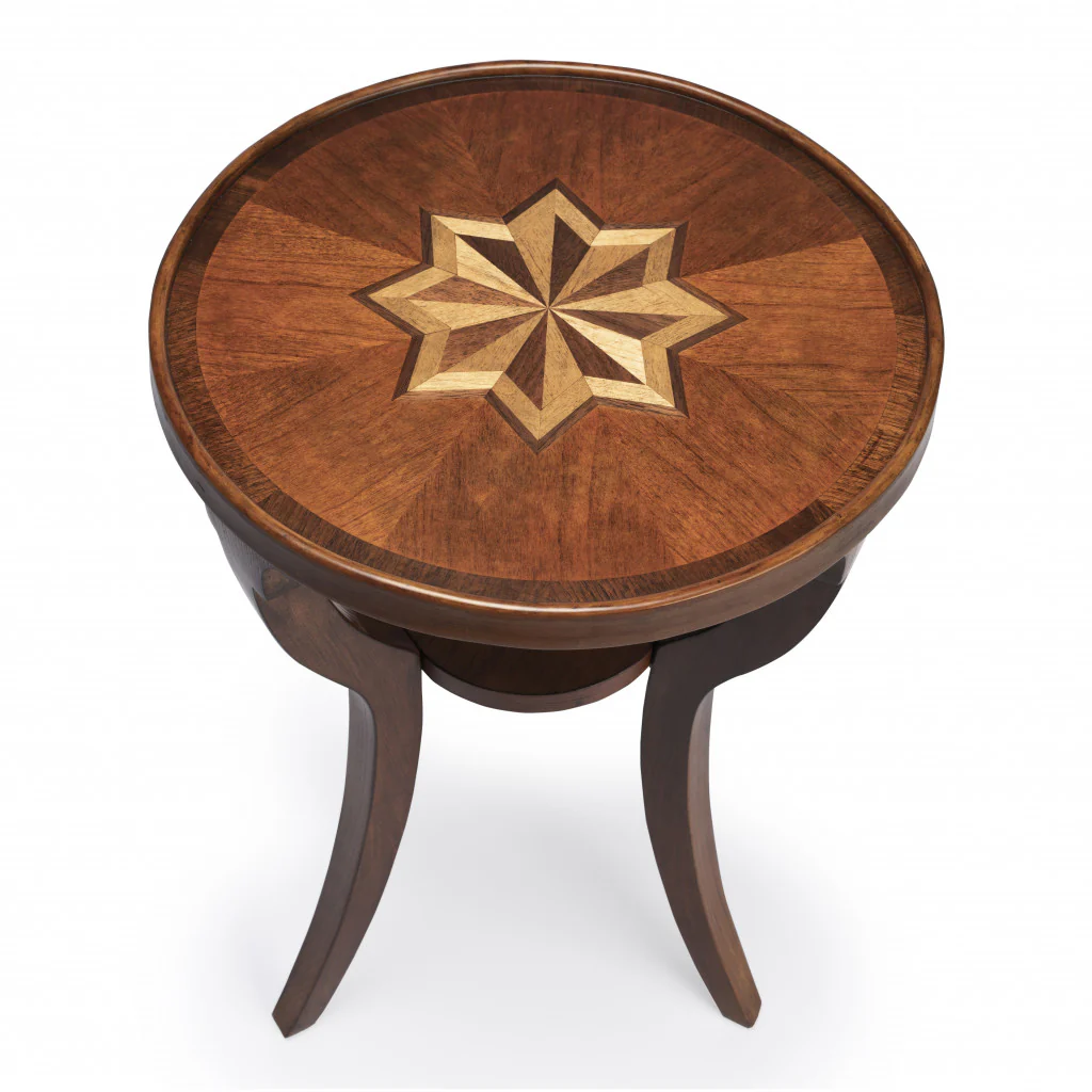 24" Brown And Olive Ash Manufactured Wood Round End Table With Shelf By Homeroots - Image 3
