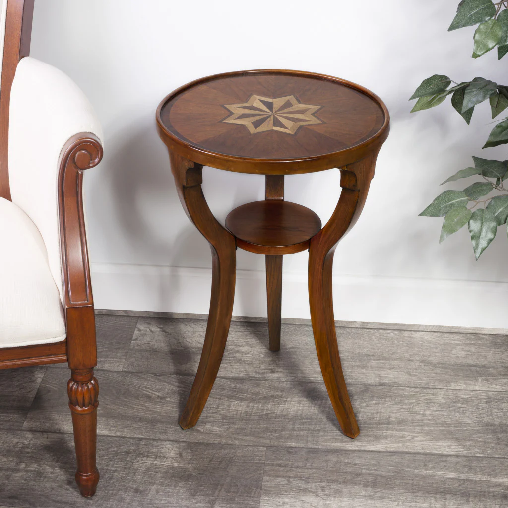 24" Brown And Olive Ash Manufactured Wood Round End Table With Shelf By Homeroots - Image 5