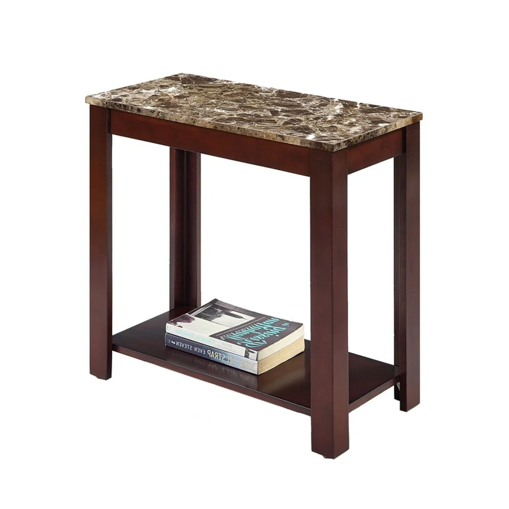 24" Brown Faux Marble End Table With Shelf By Homeroots - Image 2