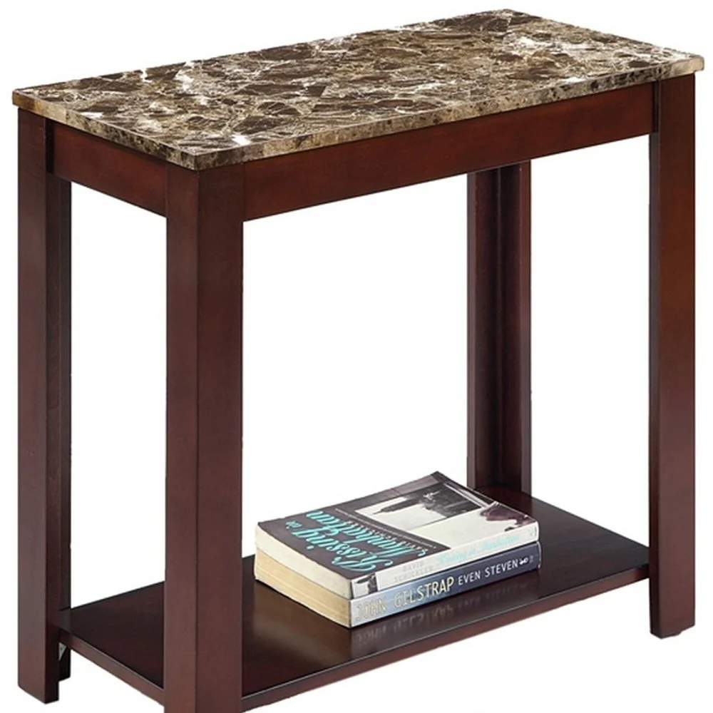 24" Brown Faux Marble End Table With Shelf By Homeroots - Image 4
