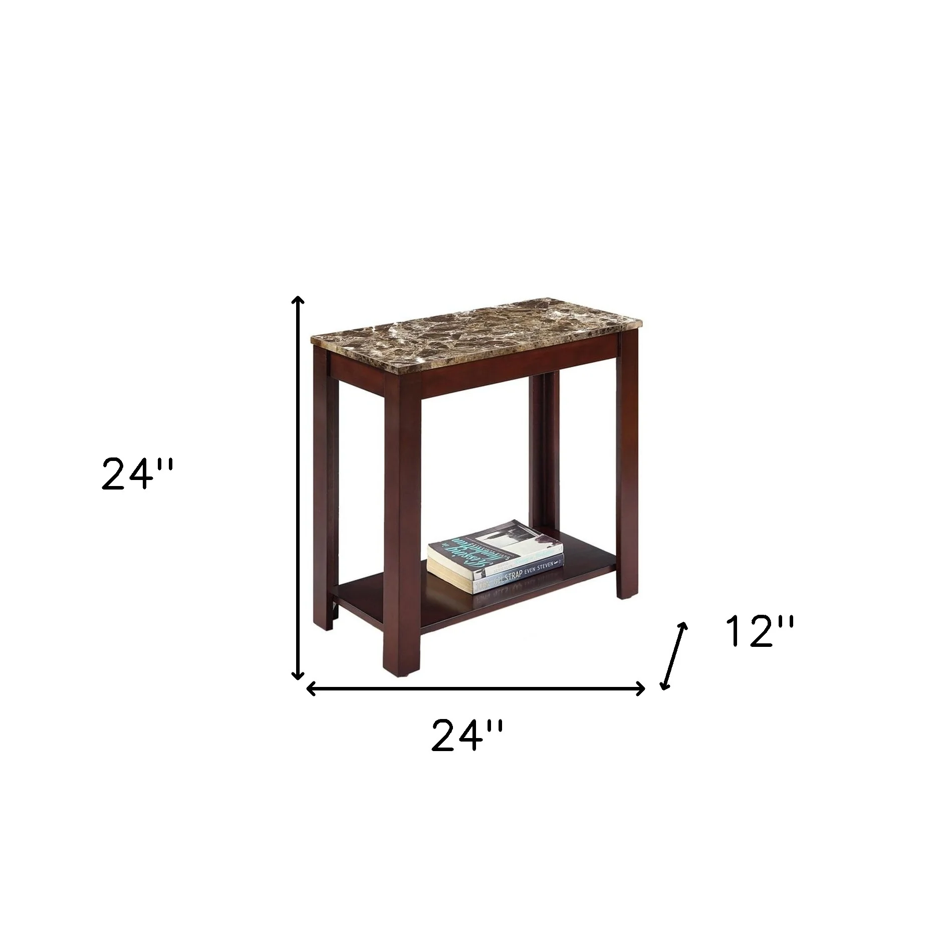 24" Brown Faux Marble End Table With Shelf By Homeroots - Image 5