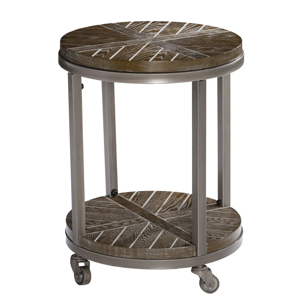 24" Brown Manufactured Wood And Iron Round End Table With Shelf By Homeroots - Image 2