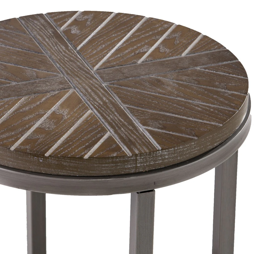 24" Brown Manufactured Wood And Iron Round End Table With Shelf By Homeroots - Image 5