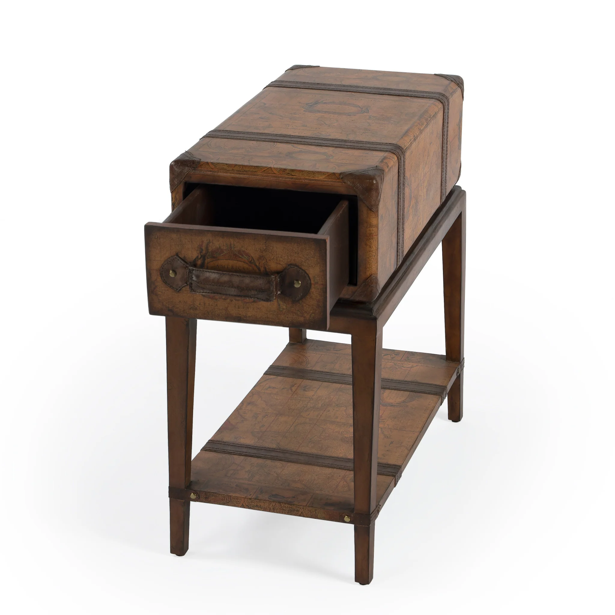 24" Brown Old World Map End Table With Drawer And Shelf By Homeroots - Image 2