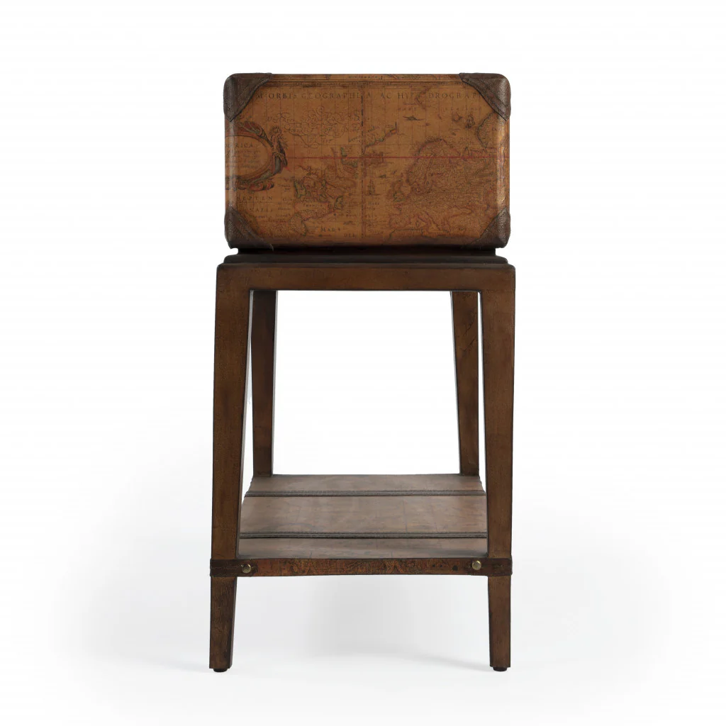 24" Brown Old World Map End Table With Drawer And Shelf By Homeroots - Image 5