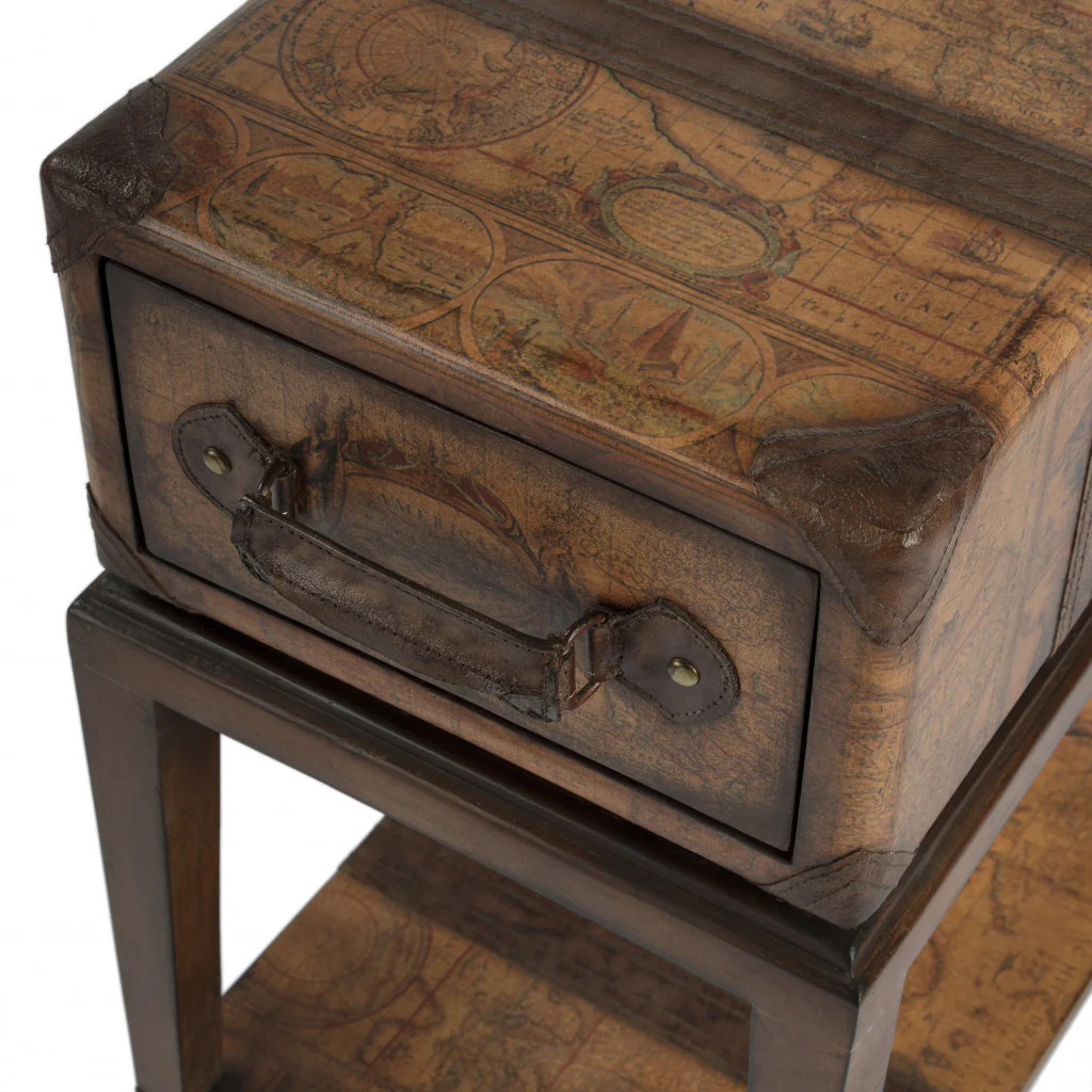24" Brown Old World Map End Table With Drawer And Shelf By Homeroots - Image 7