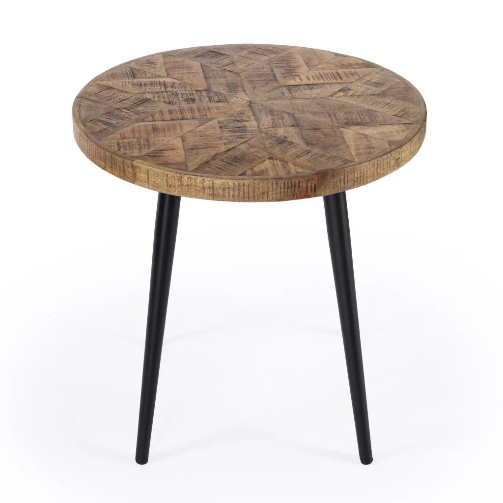 24" Brown Solid Wood and Black Round End Table By Homeroots - Image 2
