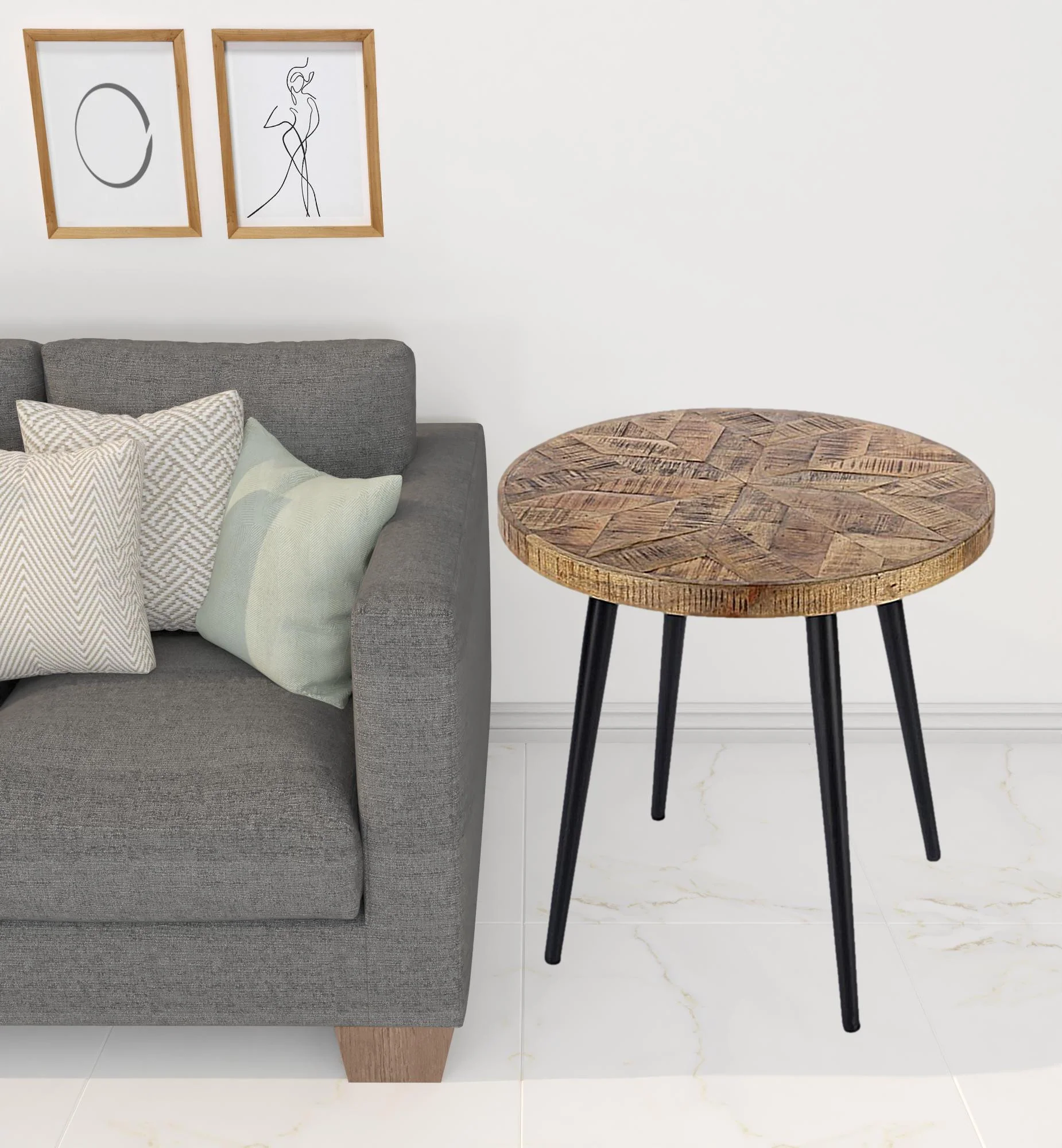 24" Brown Solid Wood and Black Round End Table By Homeroots - Image 5