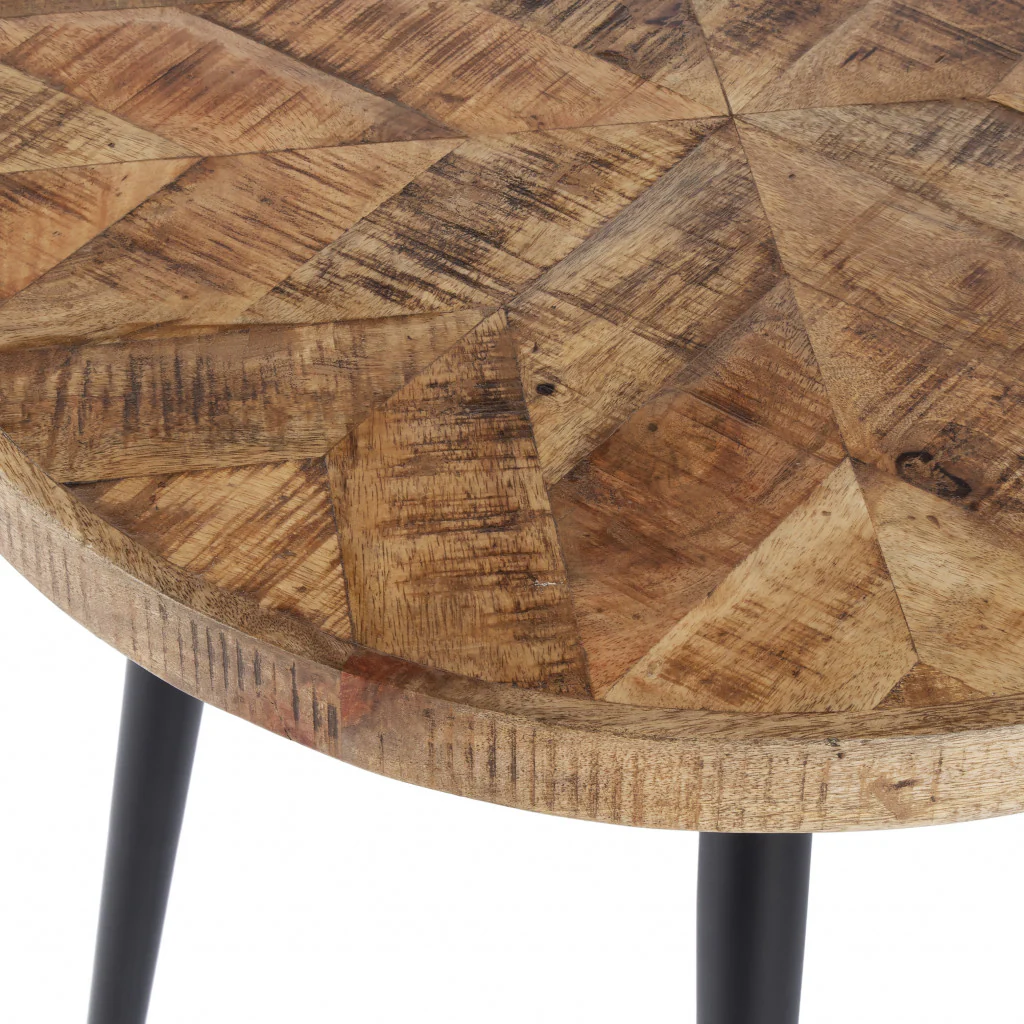 24" Brown Solid Wood and Black Round End Table By Homeroots - Image 6