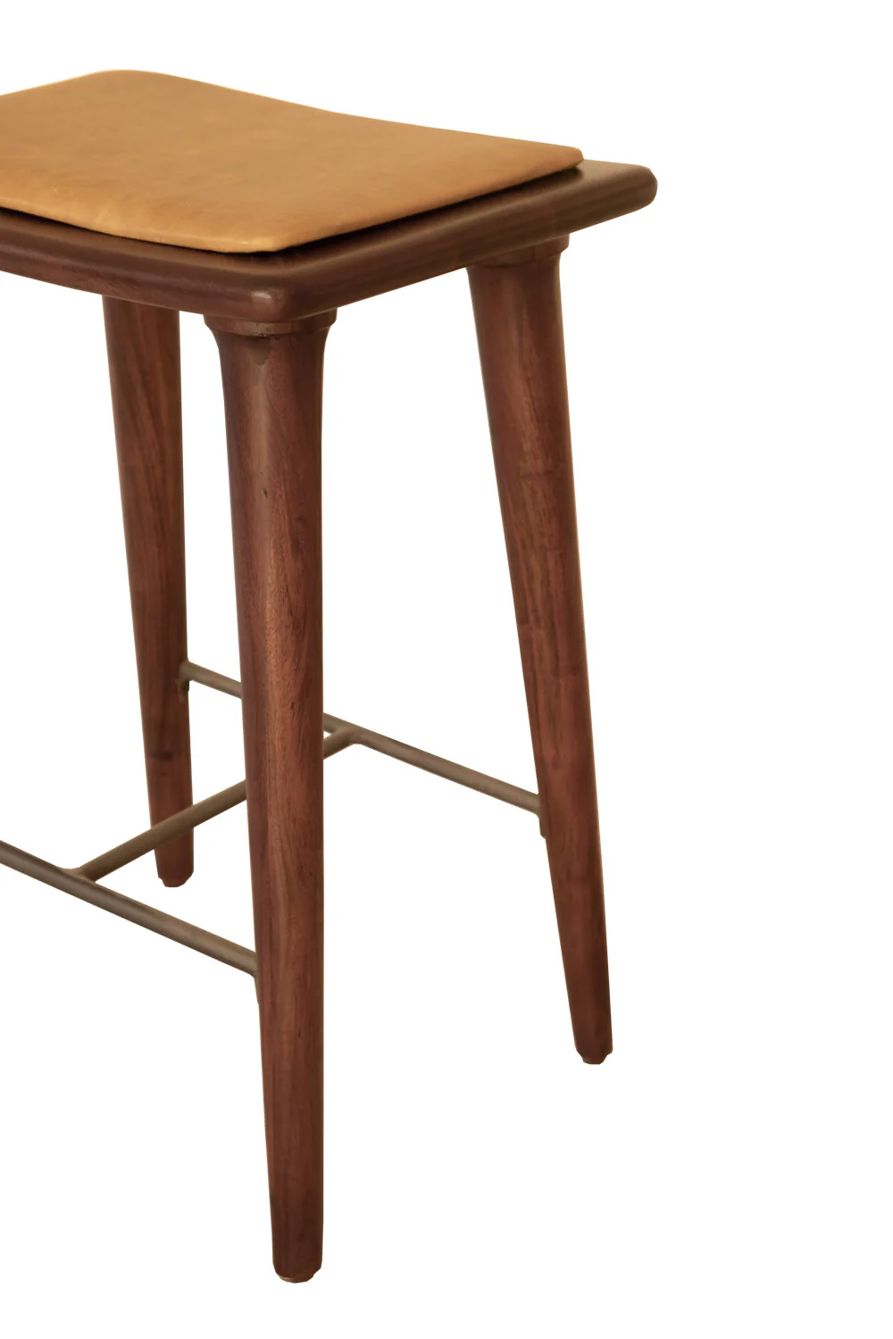 24" Brown Solid Wood and Leather Backless Counter Height Bar Chair By Homeroots - Image 3