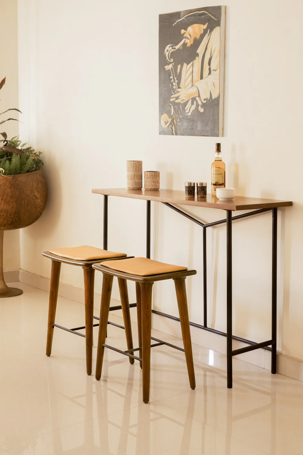24" Brown Solid Wood and Leather Backless Counter Height Bar Chair By Homeroots - Image 6