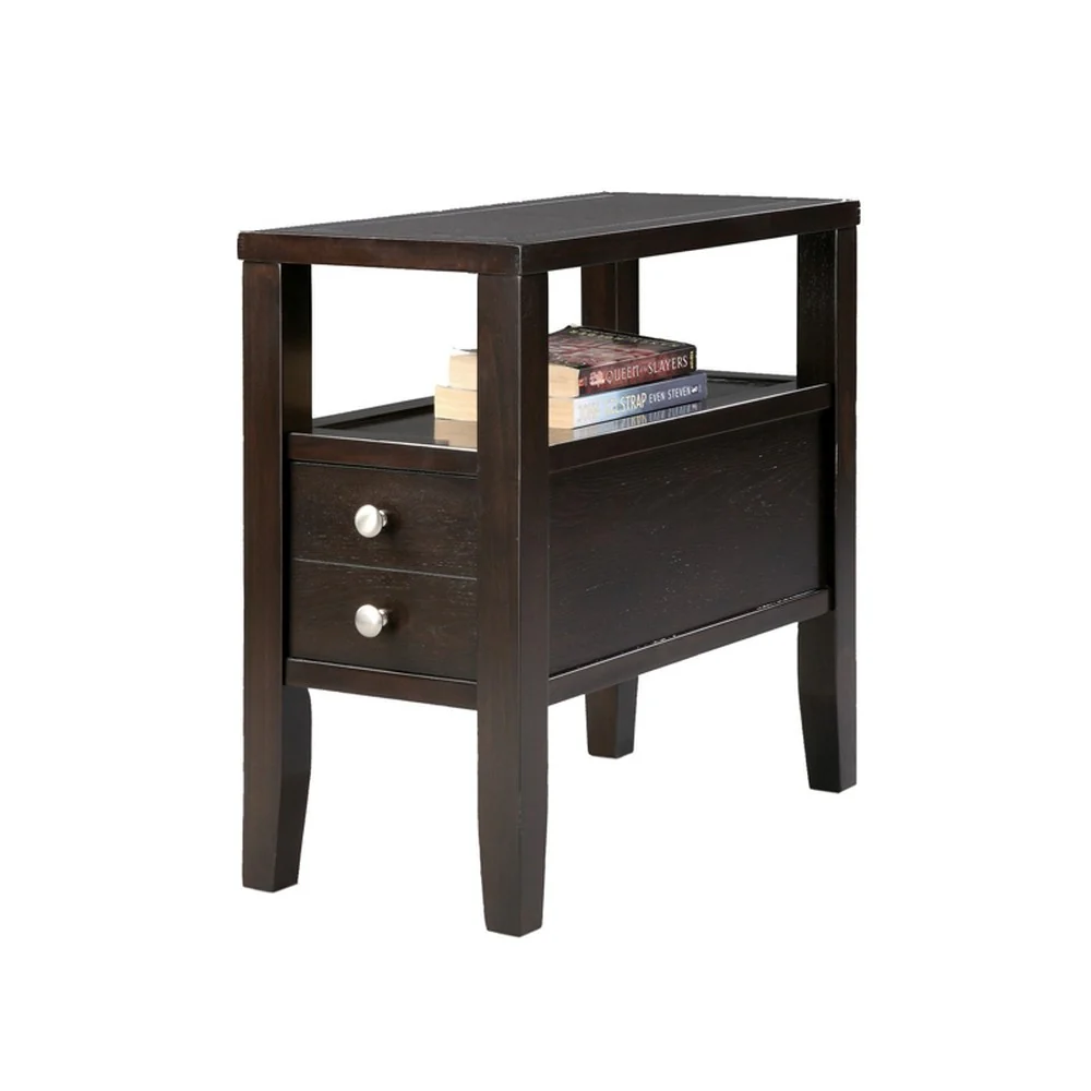24" Brown Solid Wood Rectangular End Table With Two Drawers By Homeroots - Image 2