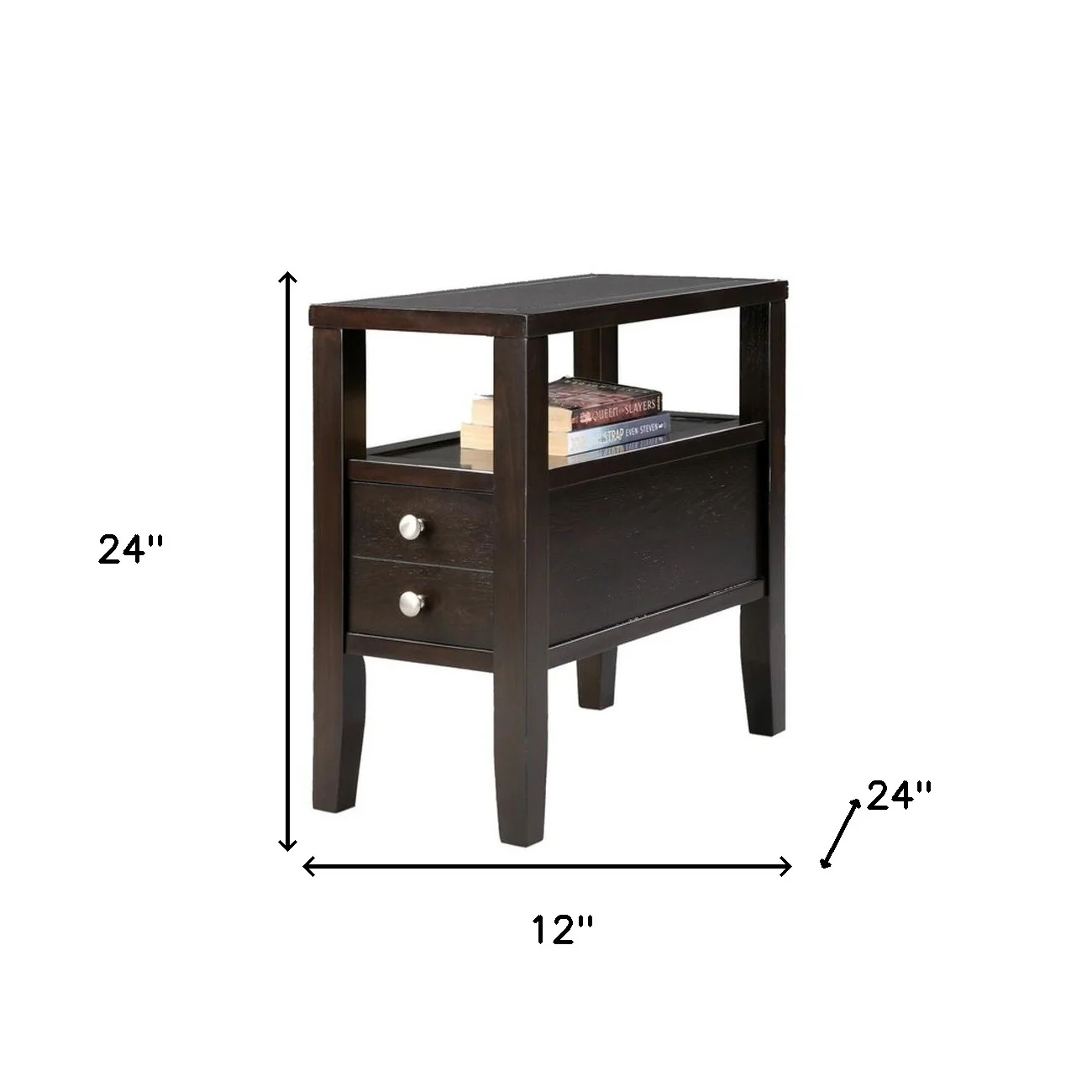 24" Brown Solid Wood Rectangular End Table With Two Drawers By Homeroots - Image 5