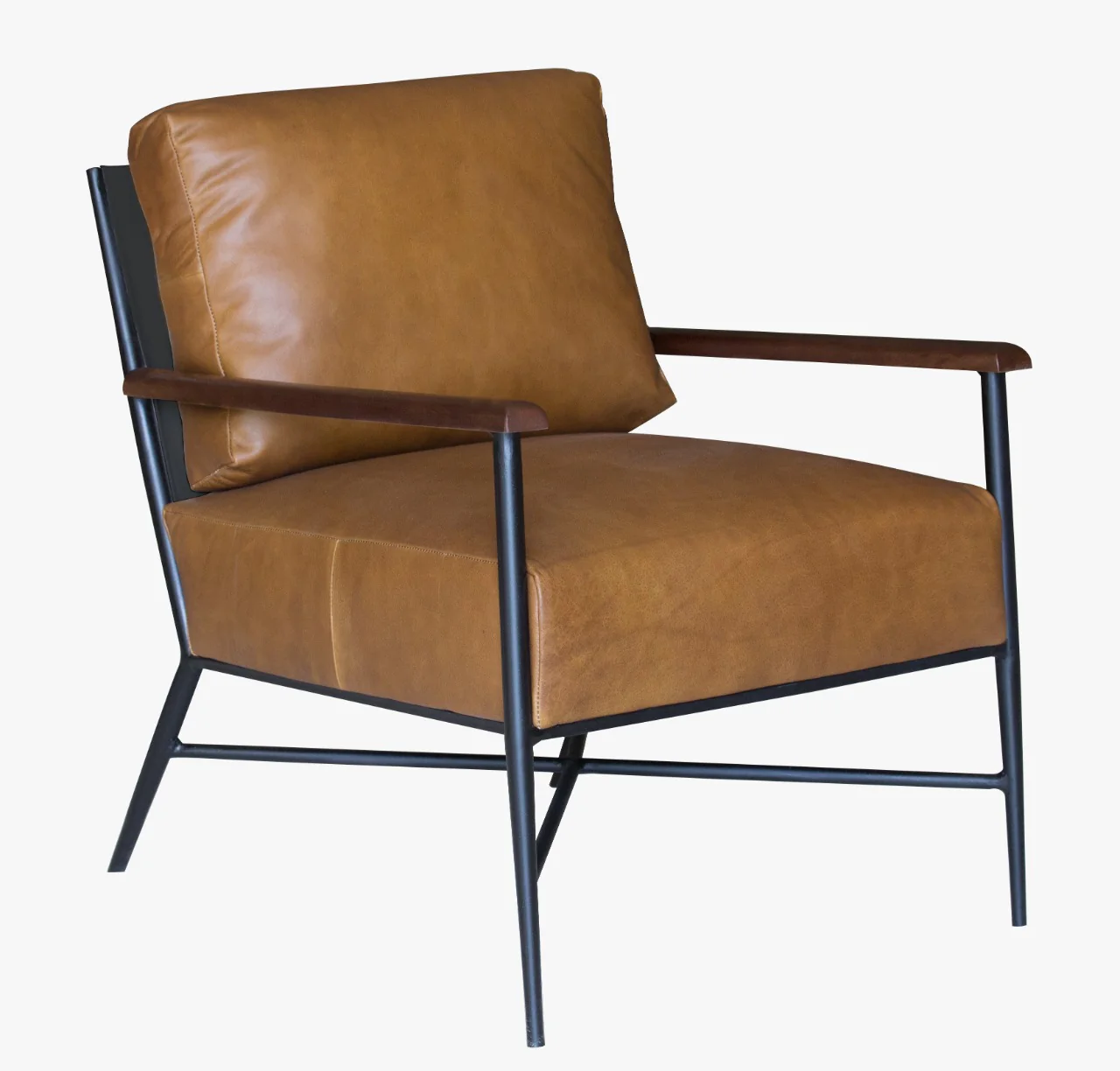 24" Brown Top Grain Leather And Black Solid Color Arm Chair By Homeroots - Image 2