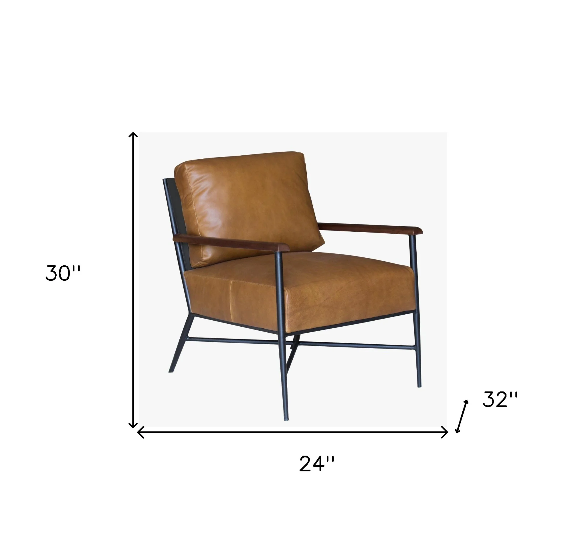 24" Brown Top Grain Leather And Black Solid Color Arm Chair By Homeroots - Image 6