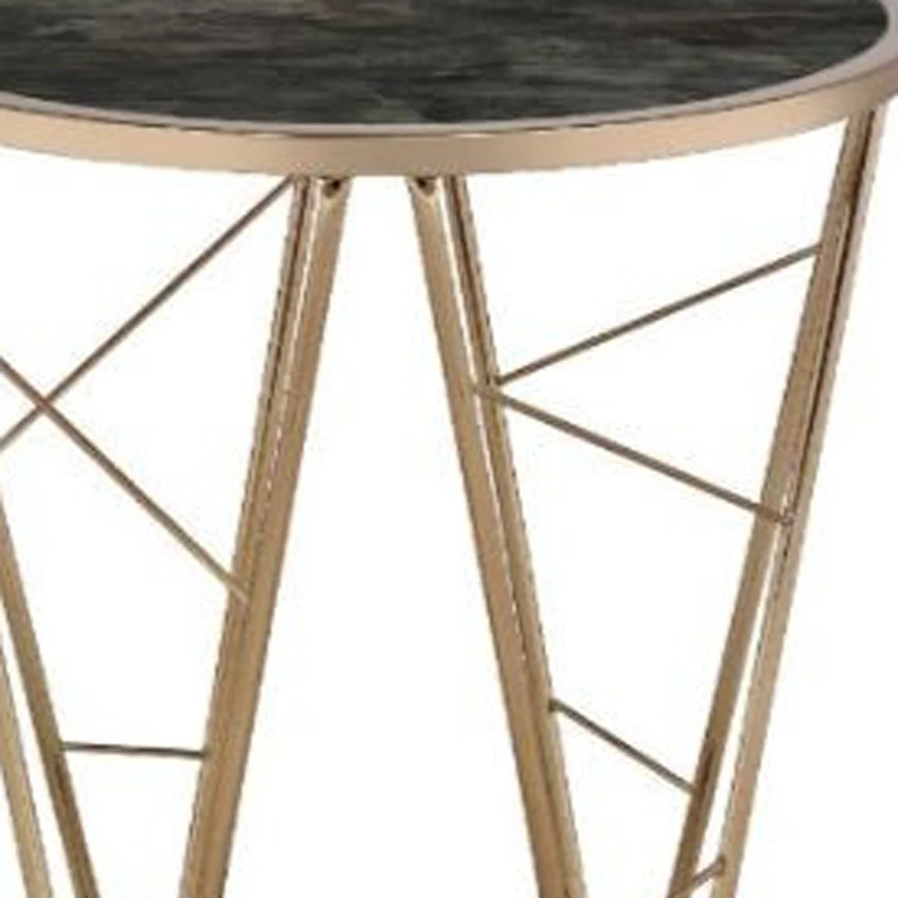 24" Champagne And Black Faux Marble Glass And Metal Round End Table By Homeroots - Image 3