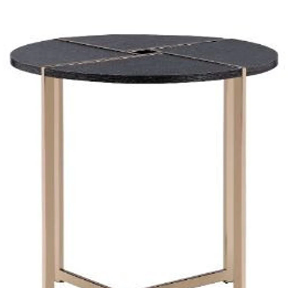 24" Champagne And Black Manufactured Wood And Metal Round End Table By Homeroots - Image 4