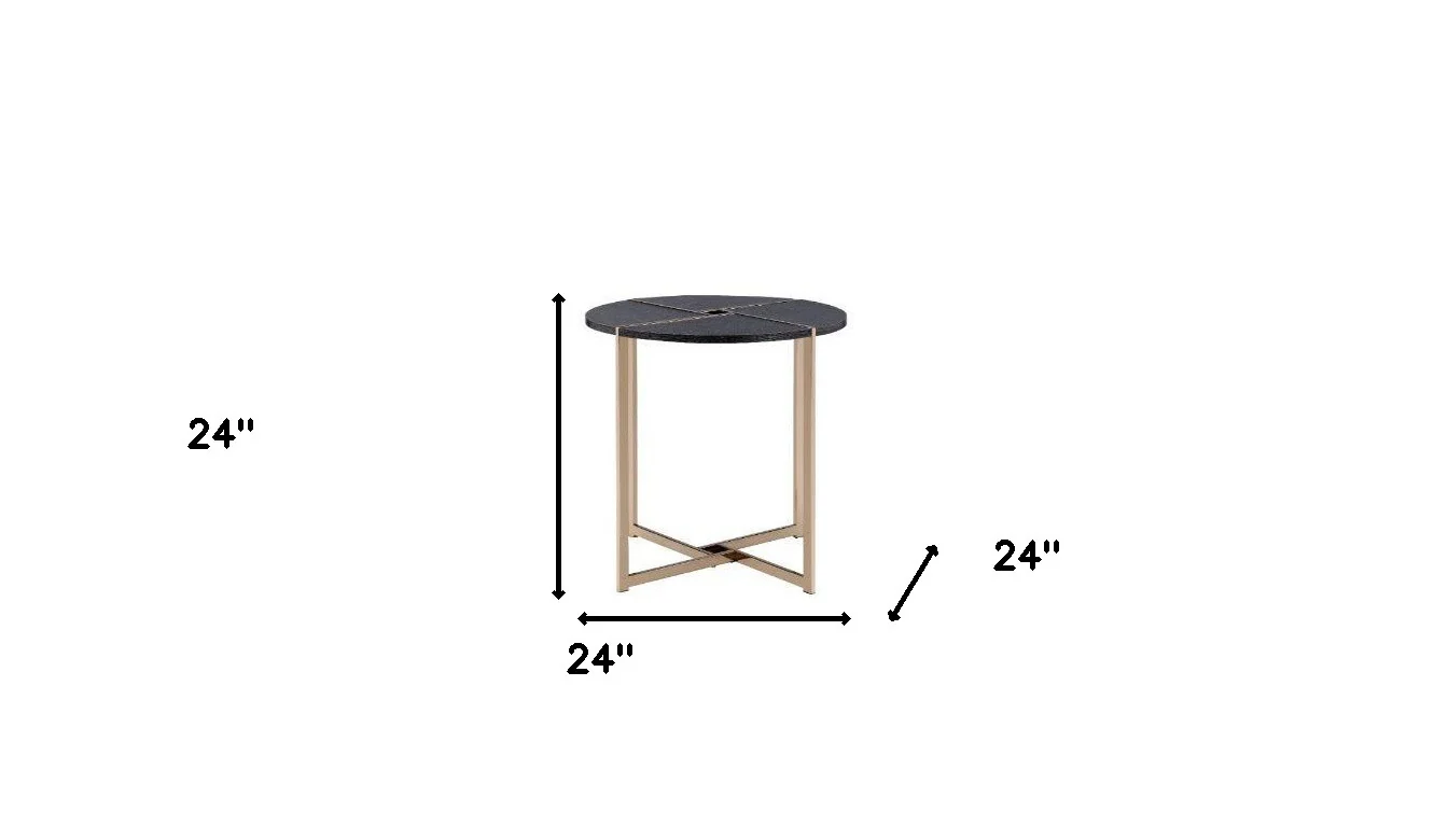 24" Champagne And Black Manufactured Wood And Metal Round End Table By Homeroots - Image 5