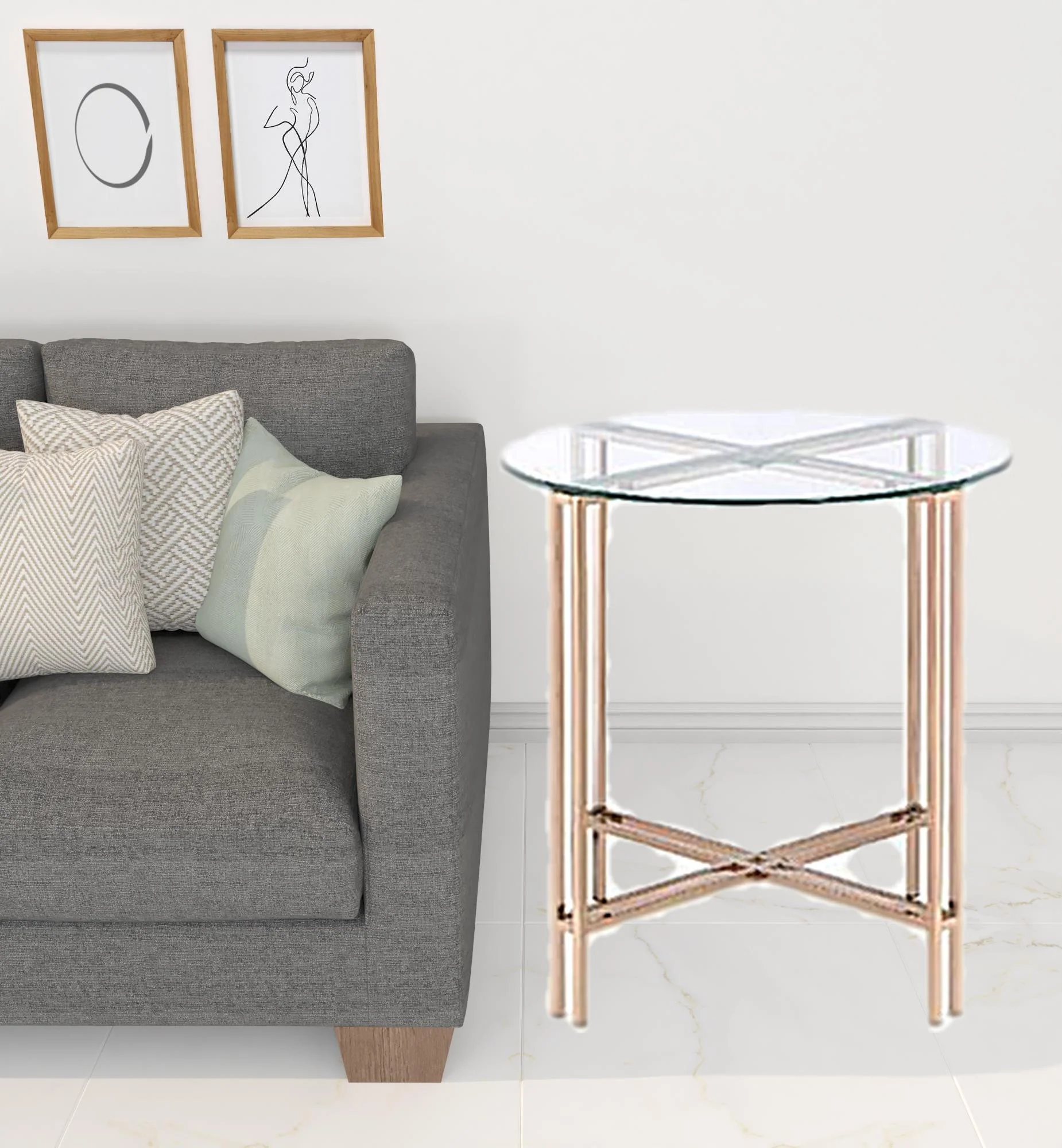 24" Champagne And Clear Glass And Metal Round End Table By Homeroots - Image 2