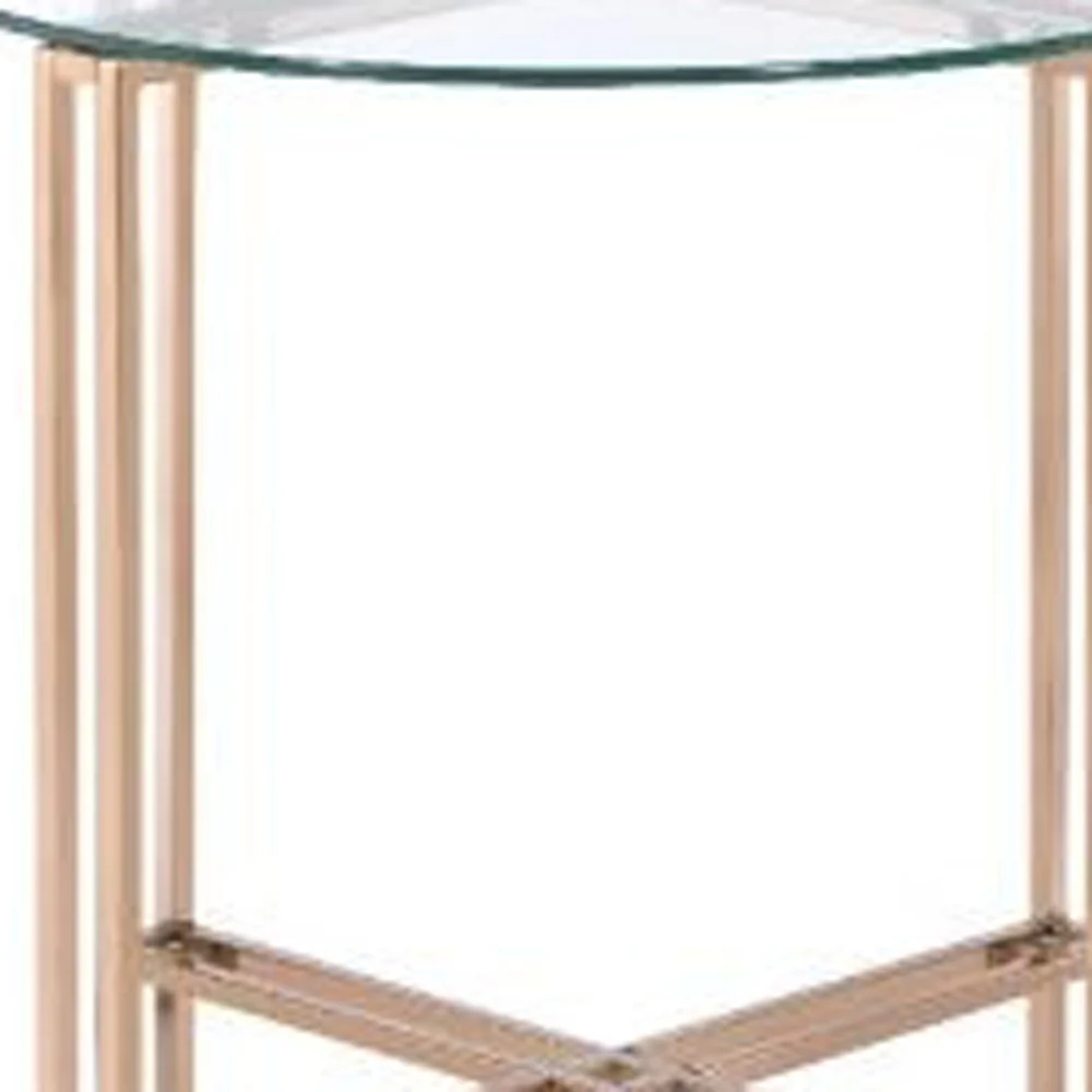 24" Champagne And Clear Glass And Metal Round End Table By Homeroots - Image 3