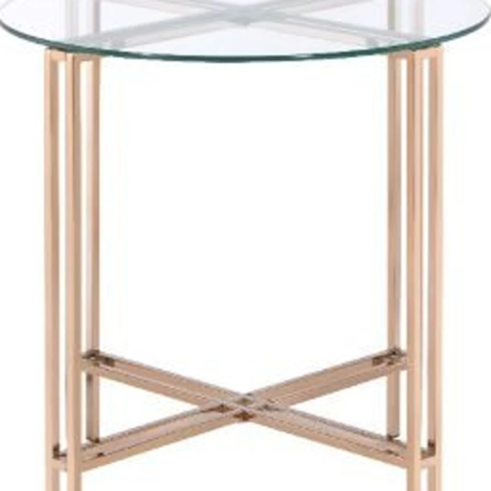 24" Champagne And Clear Glass And Metal Round End Table By Homeroots - Image 4