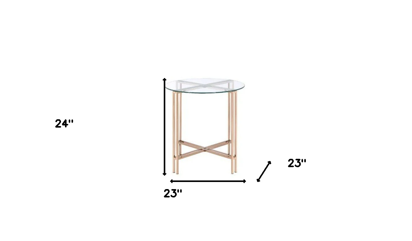 24" Champagne And Clear Glass And Metal Round End Table By Homeroots - Image 5