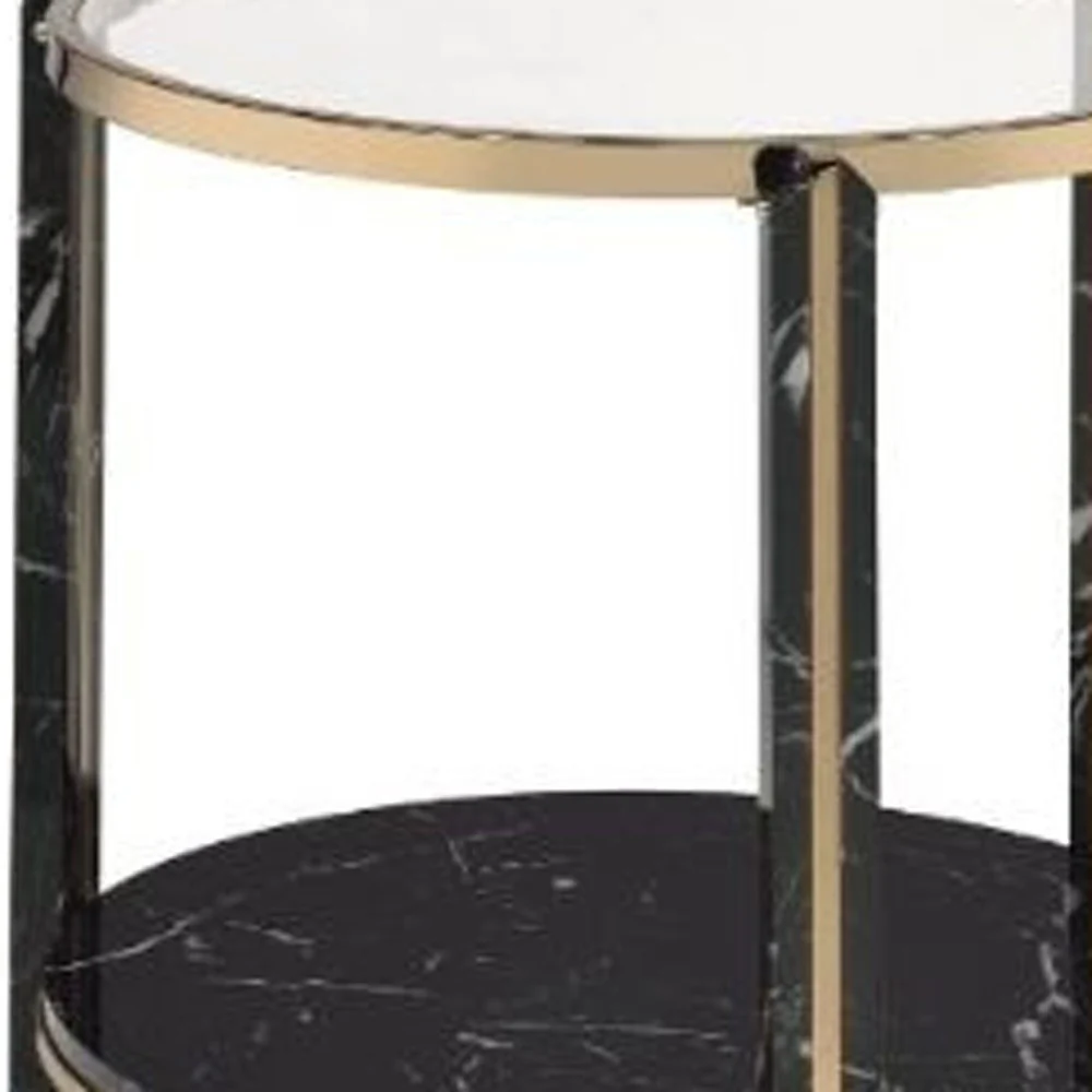 24" Champagne And Clear Glass And Metal Round End Table With Shelf By Homeroots - Image 3