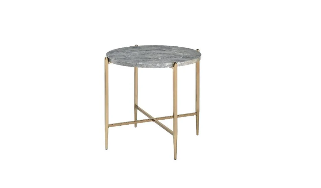 24" Champagne And Light Gray Manufactured Wood And Metal Round End Table By Homeroots - Image 2