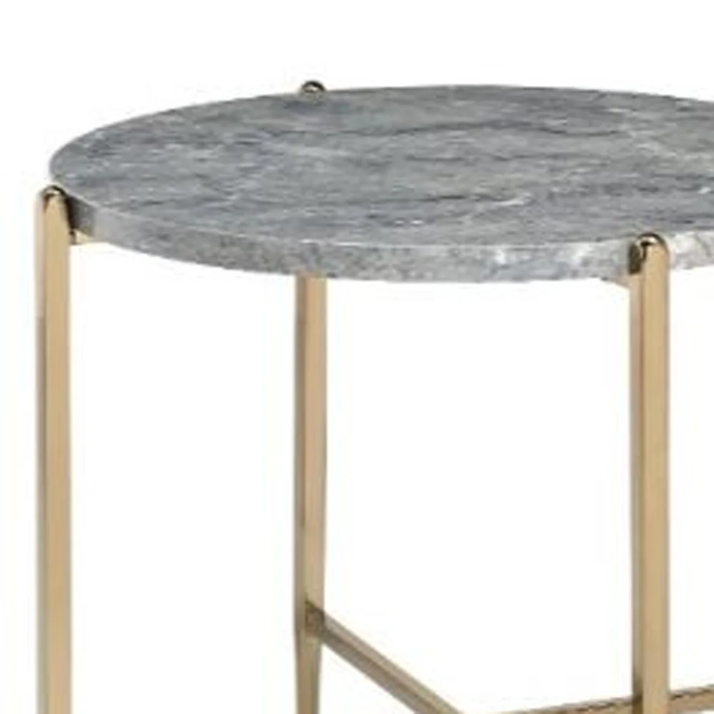 24" Champagne And Light Gray Manufactured Wood And Metal Round End Table By Homeroots - Image 3