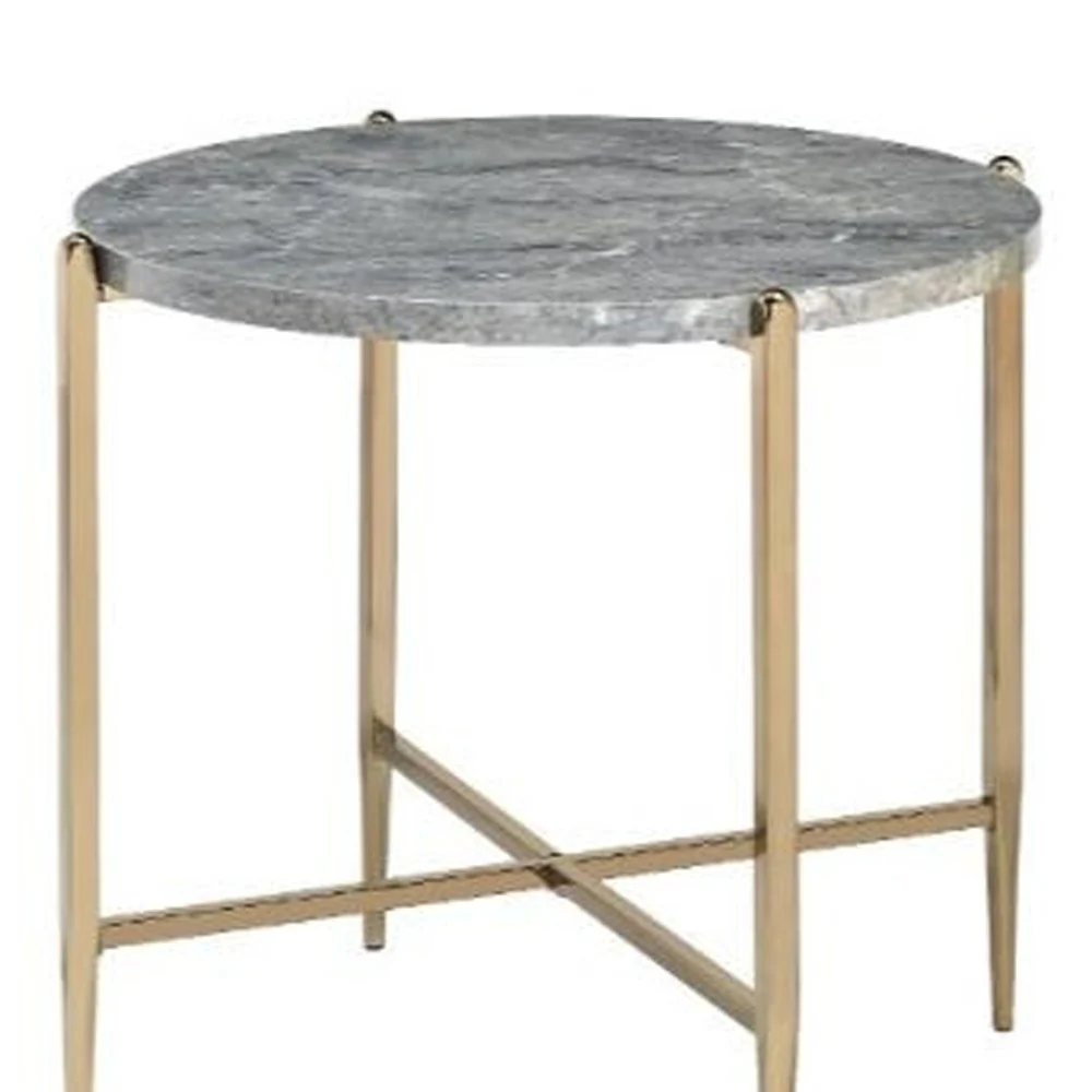 24" Champagne And Light Gray Manufactured Wood And Metal Round End Table By Homeroots - Image 4
