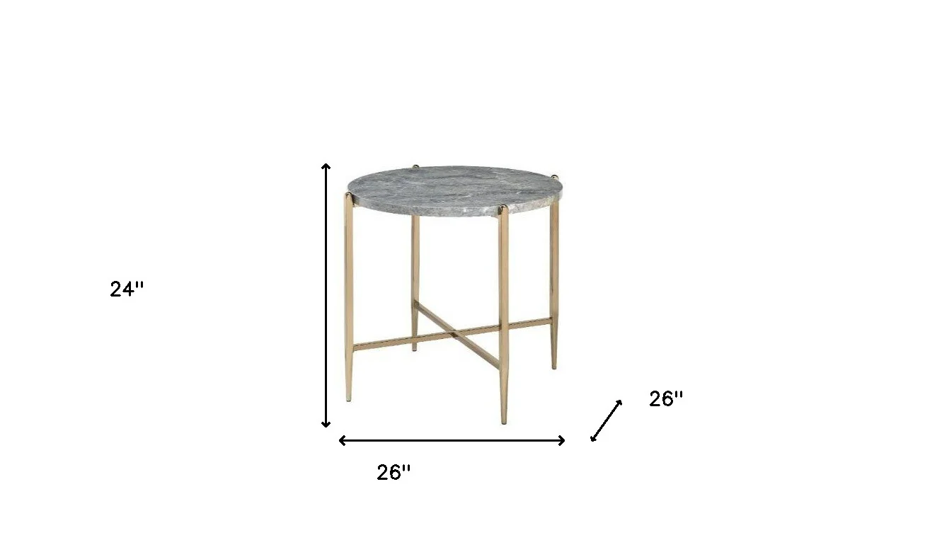 24" Champagne And Light Gray Manufactured Wood And Metal Round End Table By Homeroots - Image 5