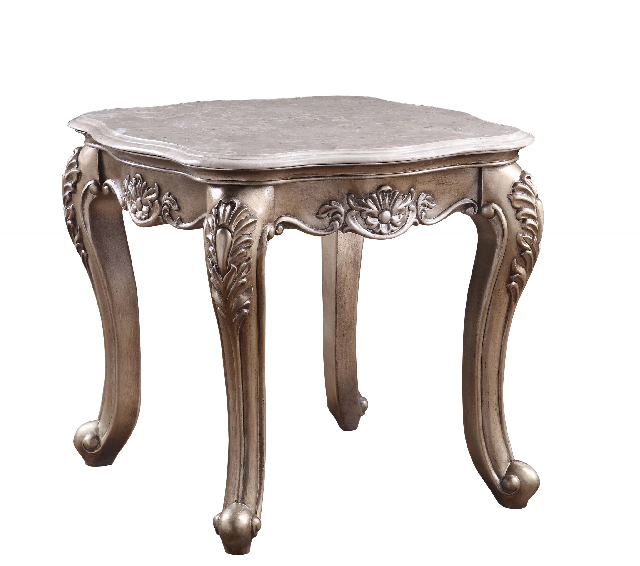 24" Champagne And Marble Polyresin Rectangular End Table By Homeroots - Image 2