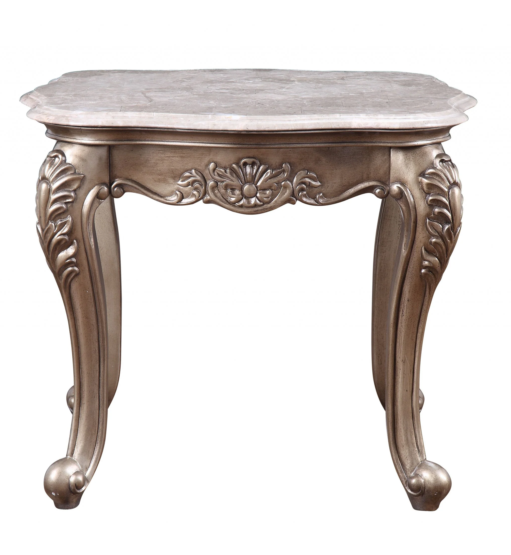 24" Champagne And Marble Polyresin Rectangular End Table By Homeroots - Image 3