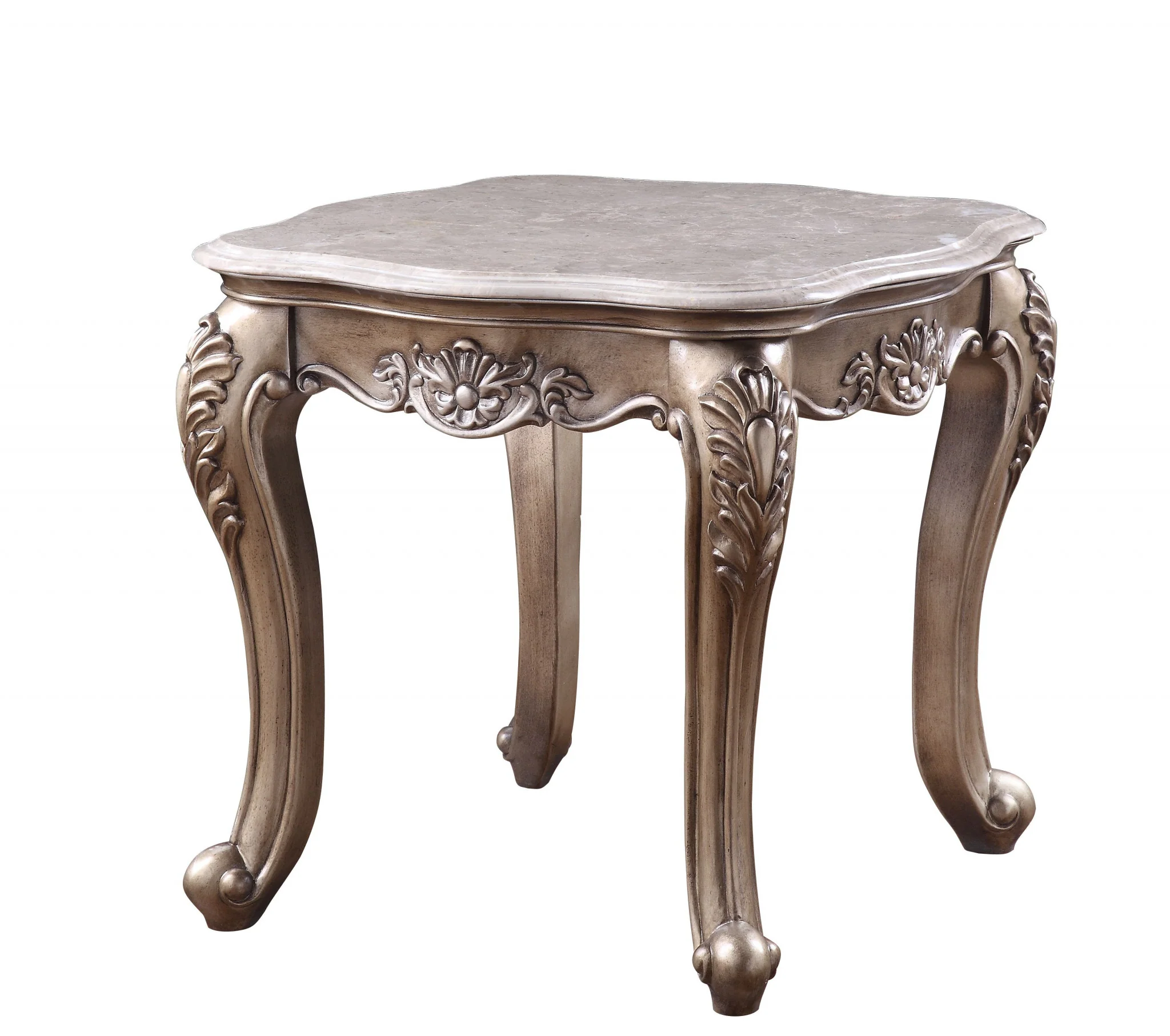 24" Champagne And Marble Polyresin Rectangular End Table By Homeroots - Image 4