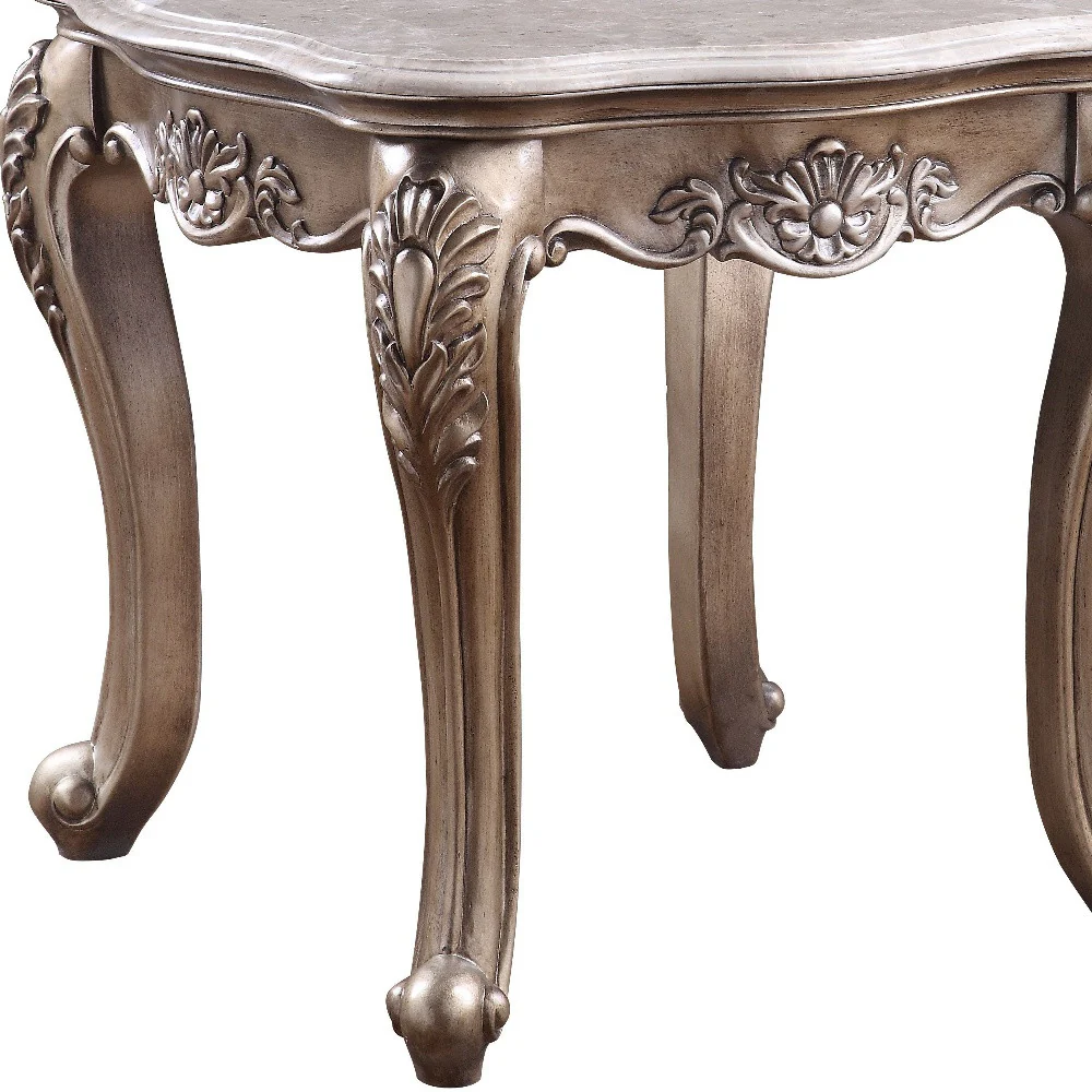 24" Champagne And Marble Polyresin Rectangular End Table By Homeroots - Image 5