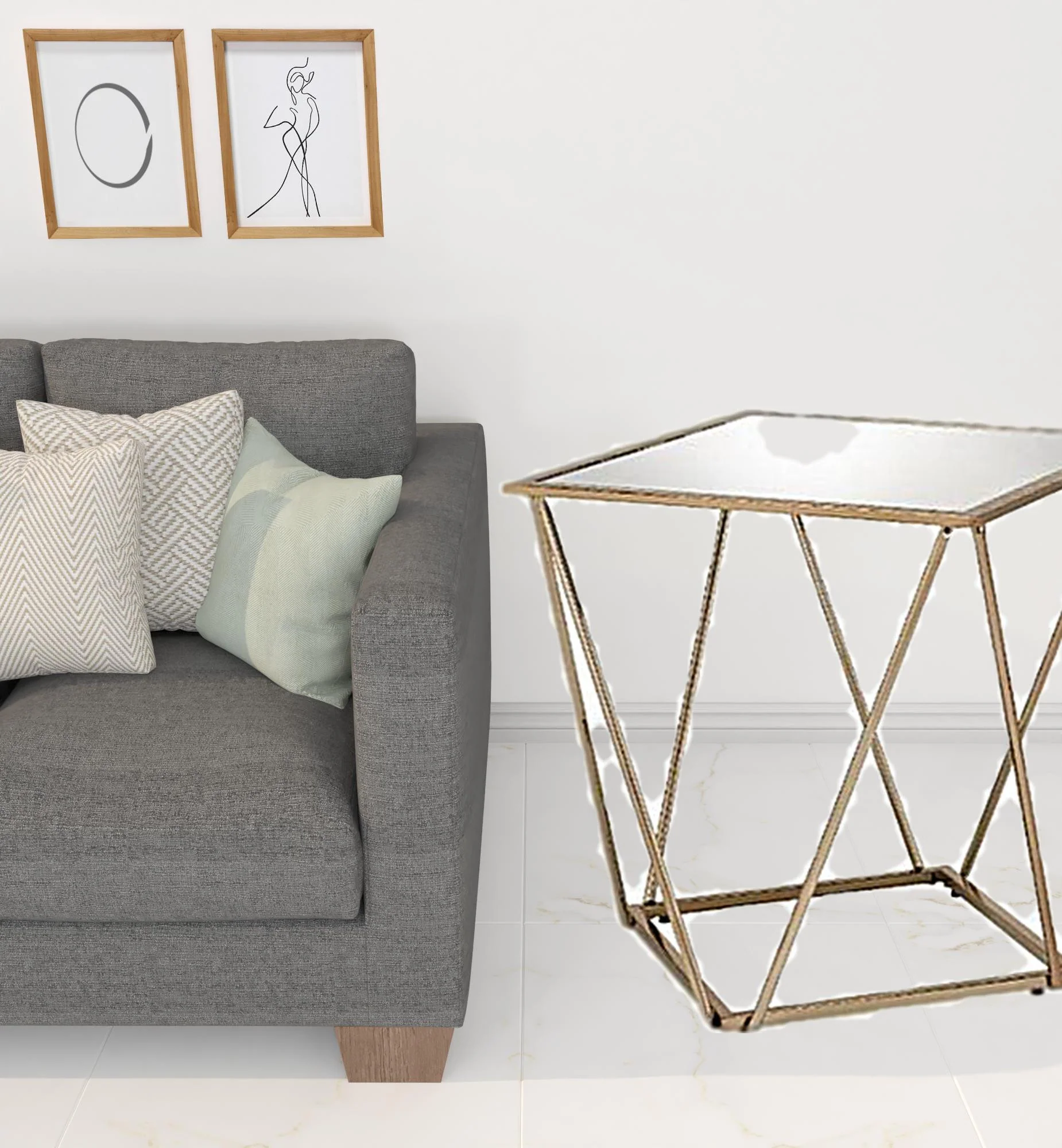 24" Champagne And Silver Glass And Metal Square Mirrored End Table By Homeroots - Image 2