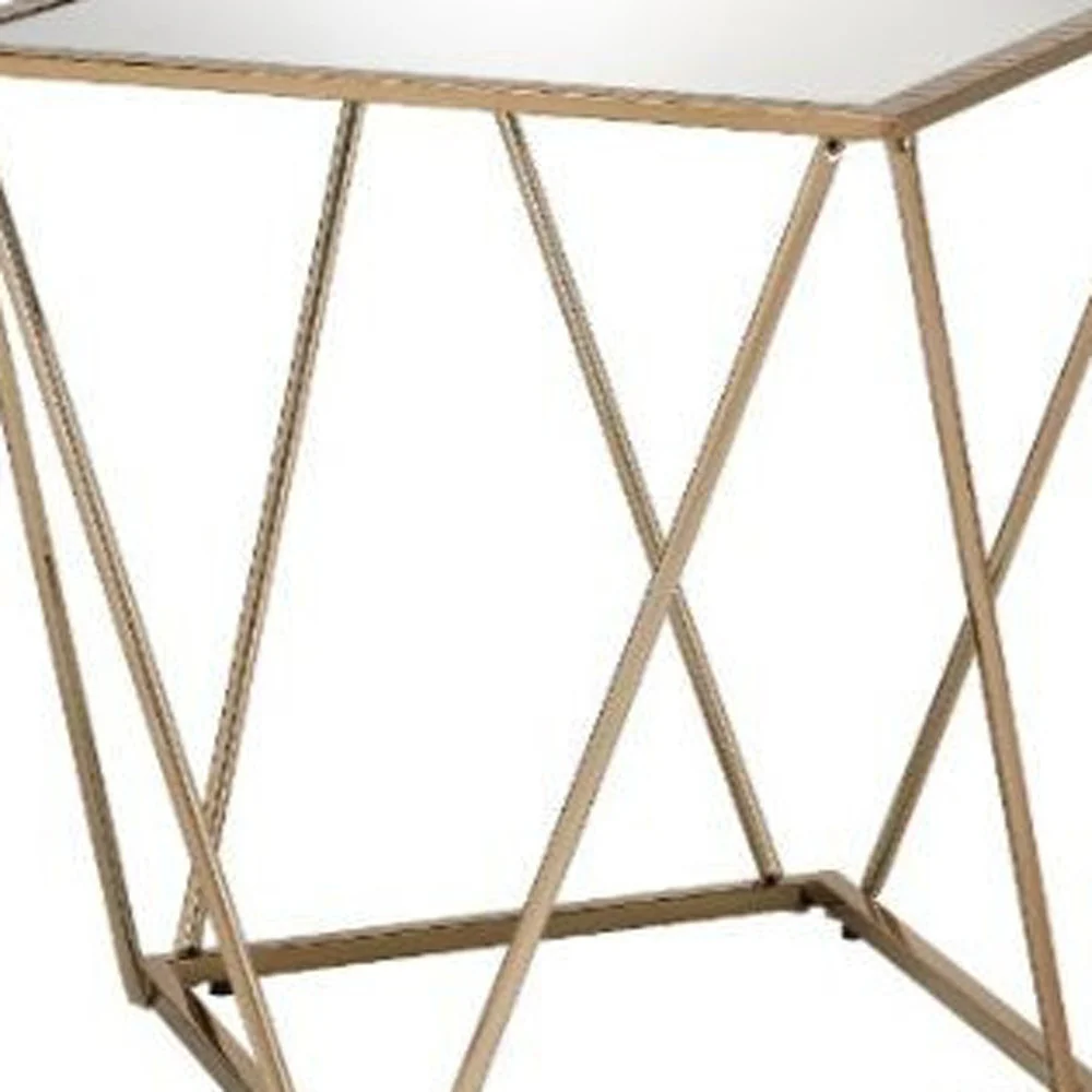 24" Champagne And Silver Glass And Metal Square Mirrored End Table By Homeroots - Image 3