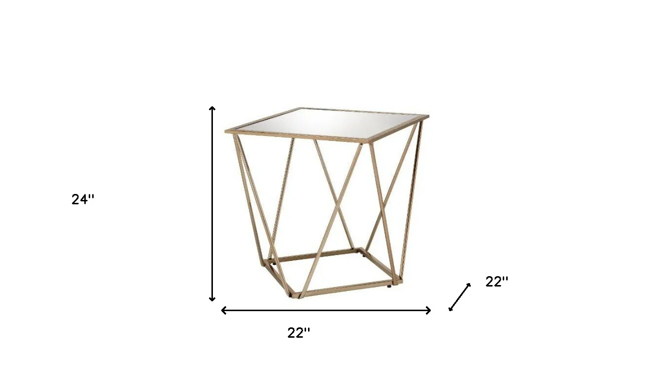 24" Champagne And Silver Glass And Metal Square Mirrored End Table By Homeroots - Image 5