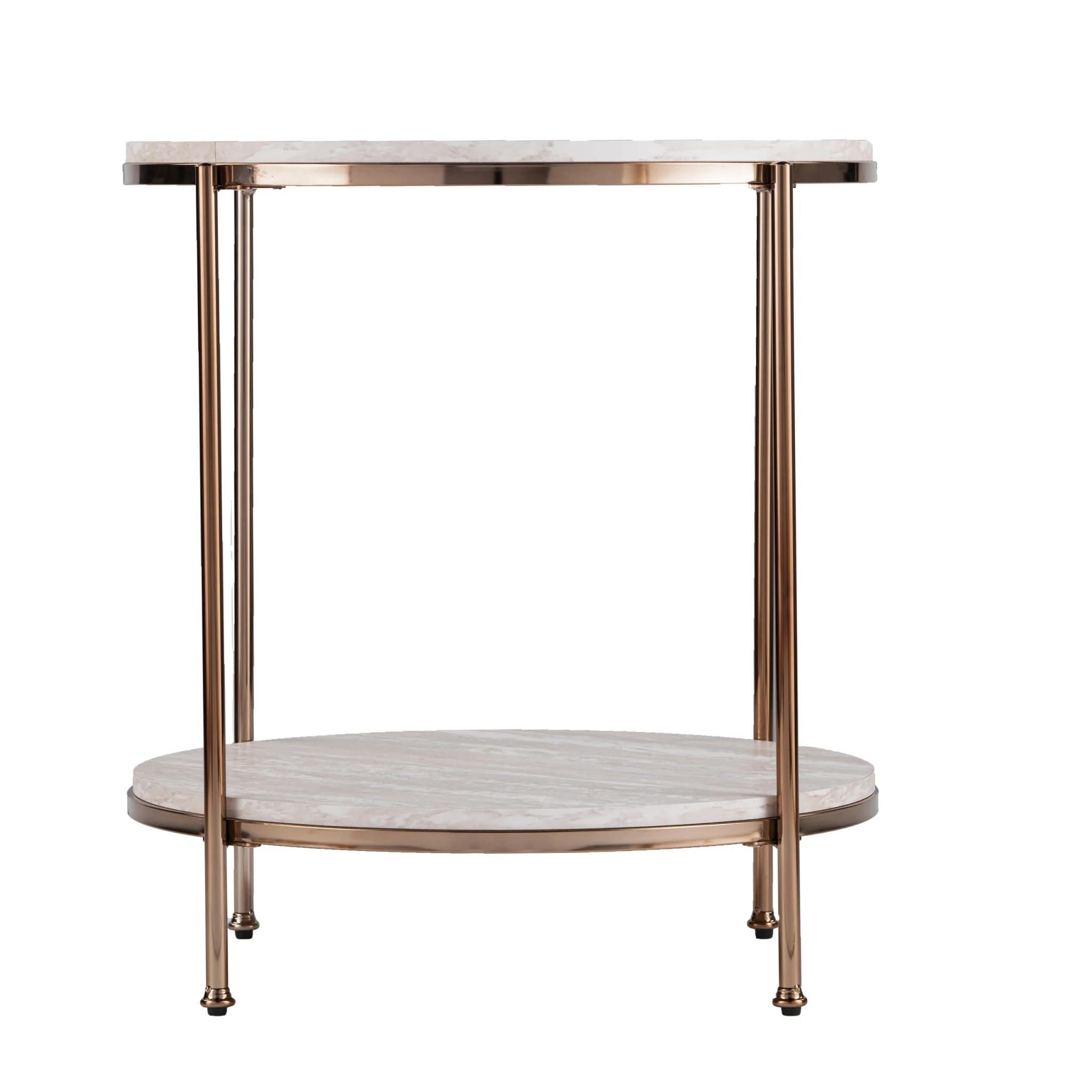 24" Champagne Faux Marble And Iron Round End Table With Shelf By Homeroots - Image 2