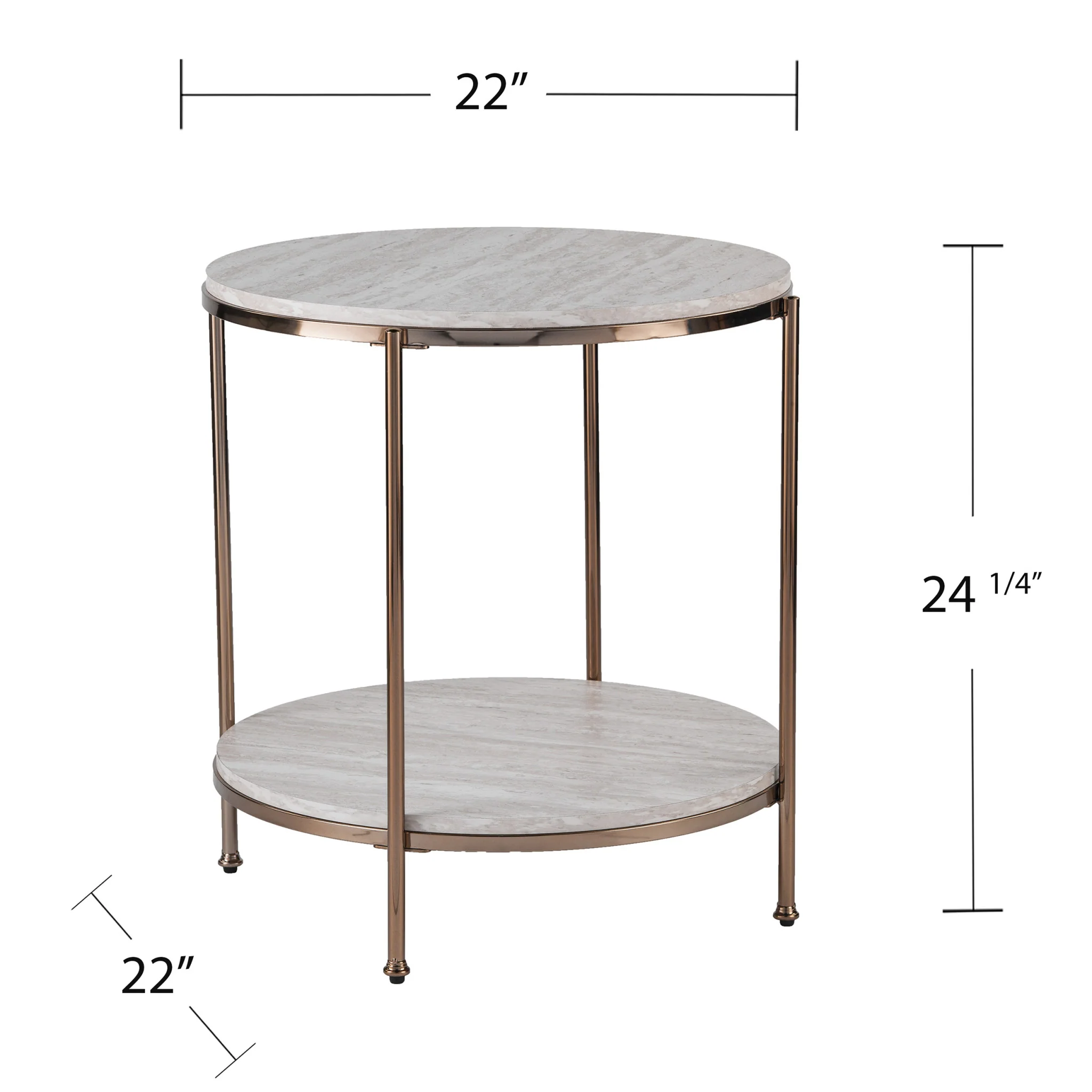 24" Champagne Faux Marble And Iron Round End Table With Shelf By Homeroots - Image 3