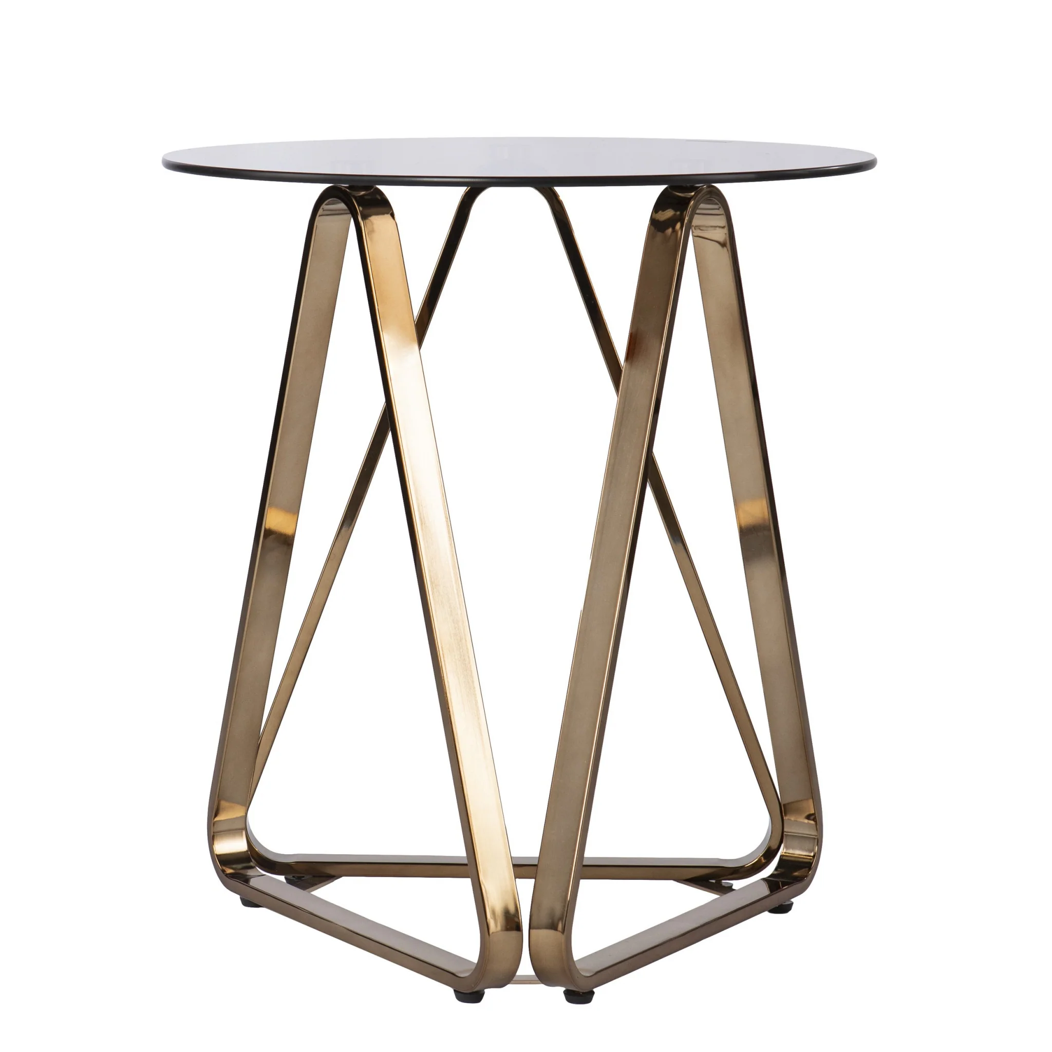 24" Champagne Glass And Iron Round End Table By Homeroots - Image 2