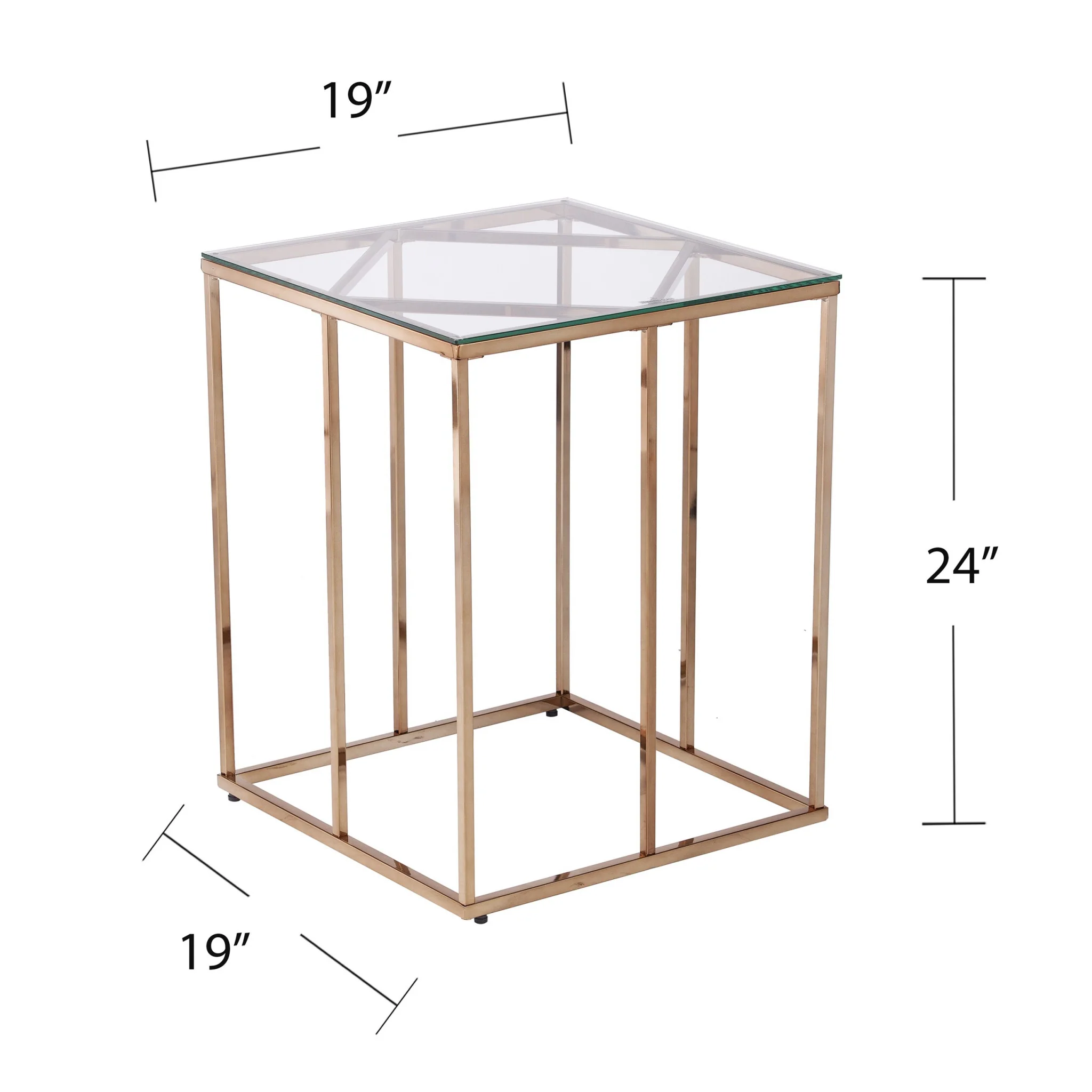 24" Champagne Glass And Iron Square End Table By Homeroots - Image 6