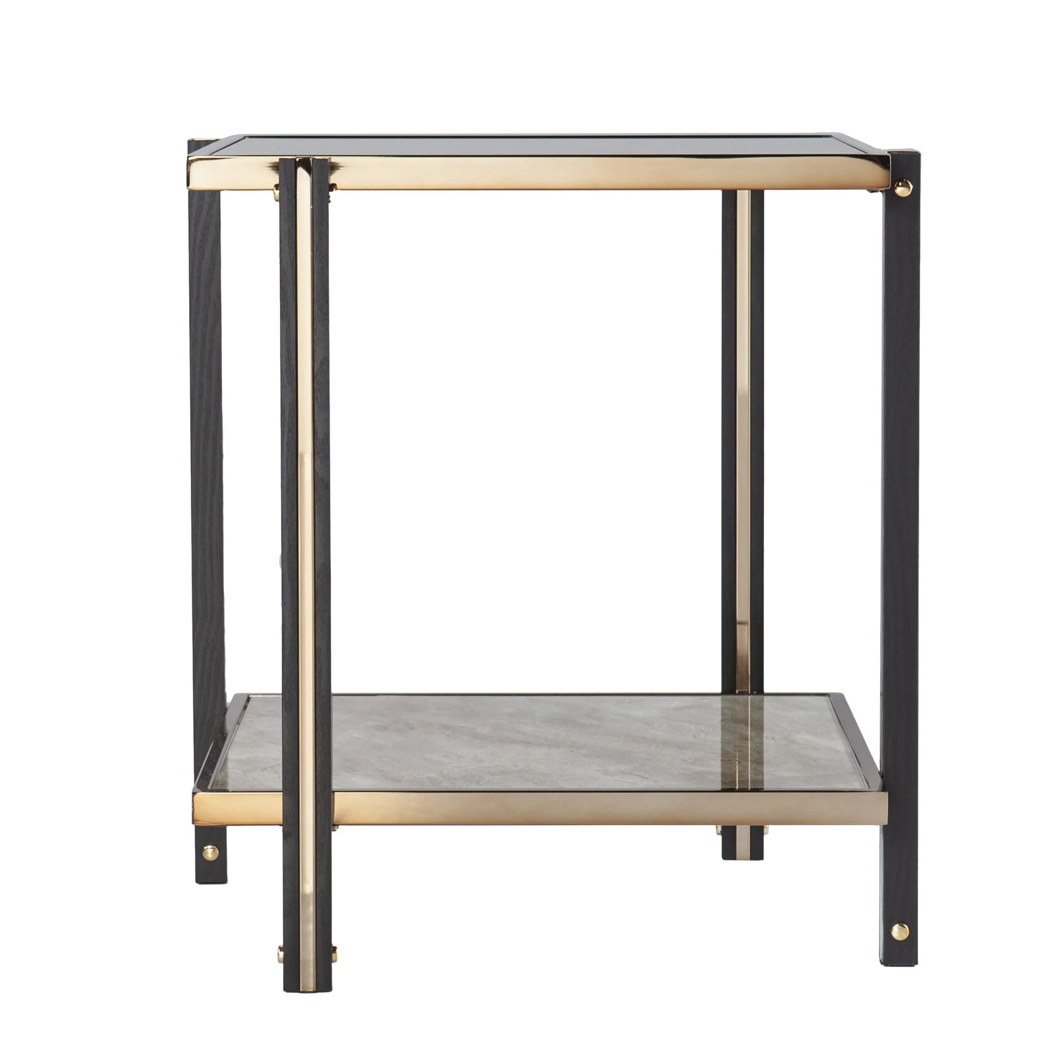 24" Champagne Glass And Iron Square Mirrored End Table With Shelf By Homeroots - Image 2