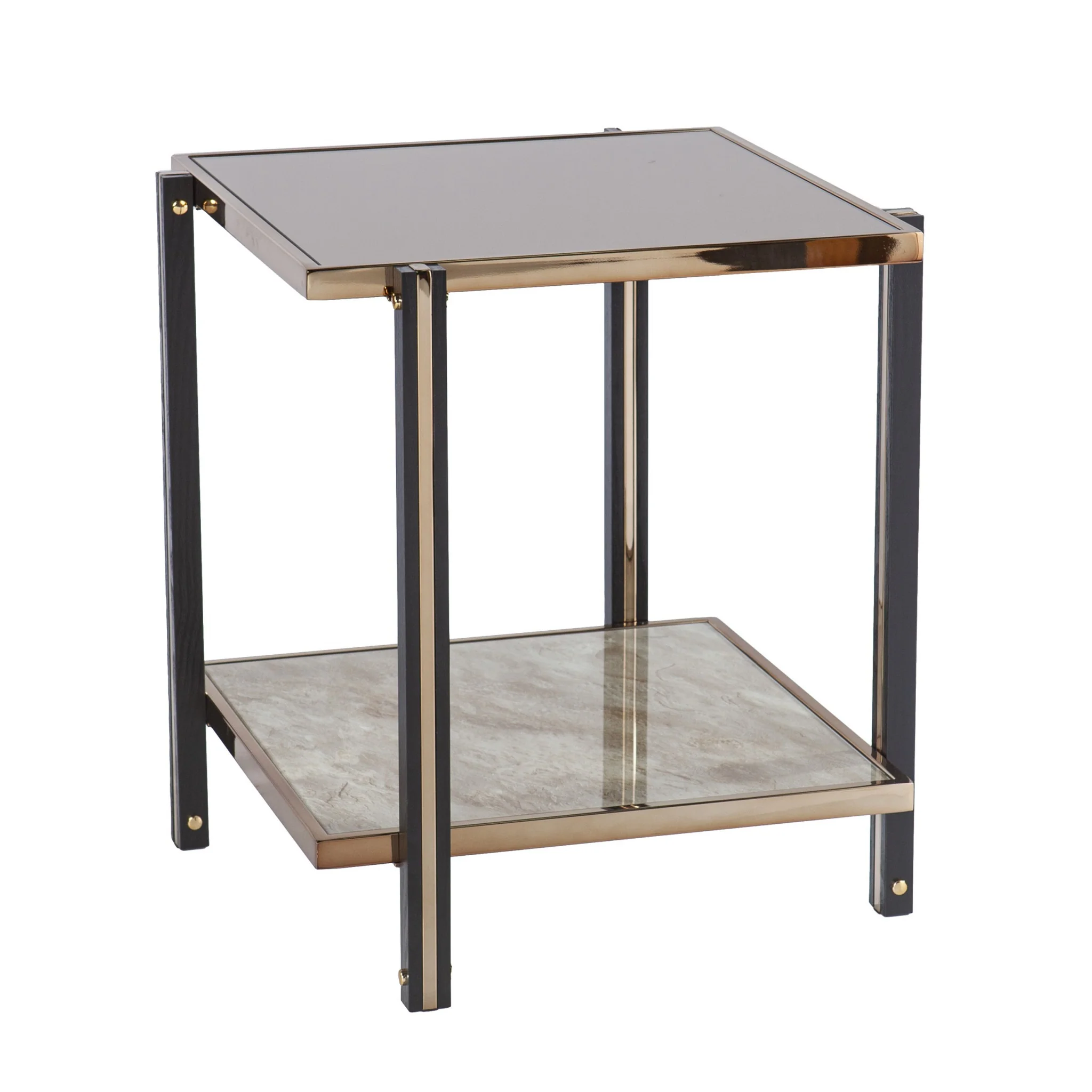24" Champagne Glass And Iron Square Mirrored End Table With Shelf By Homeroots - Image 3