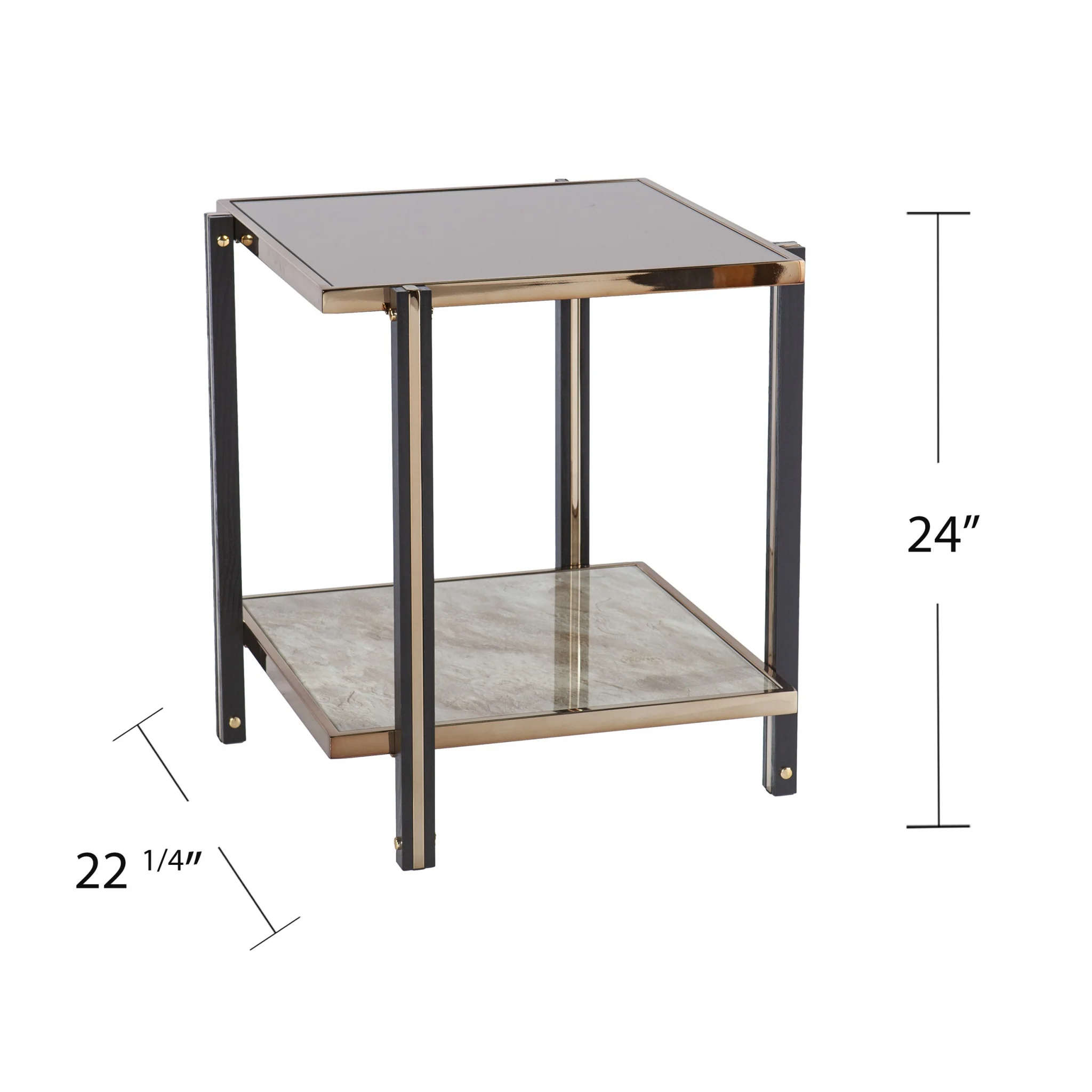 24" Champagne Glass And Iron Square Mirrored End Table With Shelf By Homeroots - Image 5