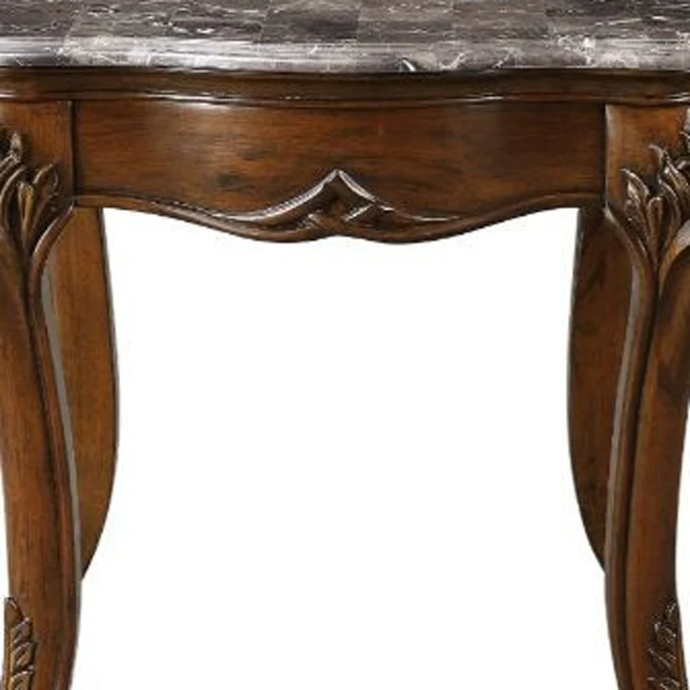 24" Cherry And Brown Marble  Polyresin Rectangular End Table By Homeroots - Image 3