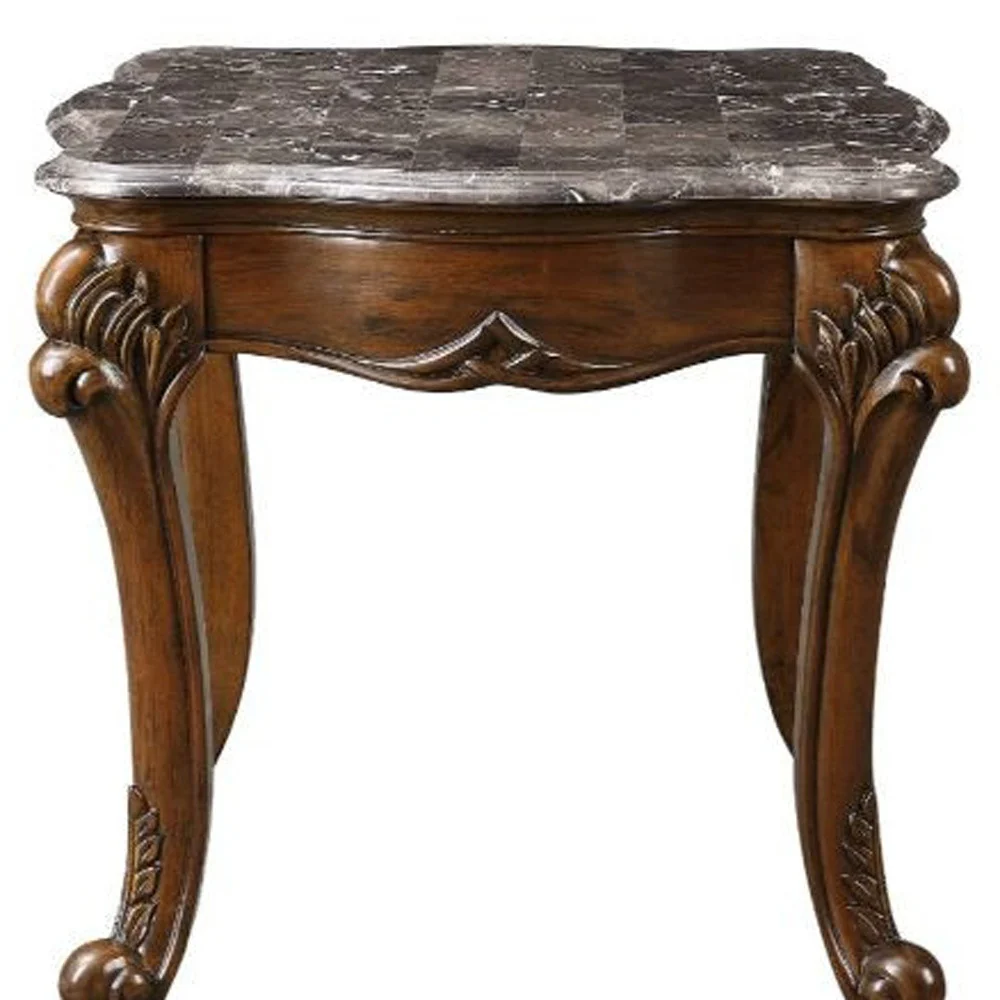 24" Cherry And Brown Marble  Polyresin Rectangular End Table By Homeroots - Image 4