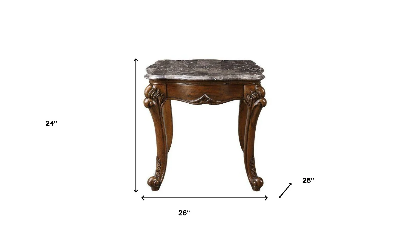 24" Cherry And Brown Marble  Polyresin Rectangular End Table By Homeroots - Image 5